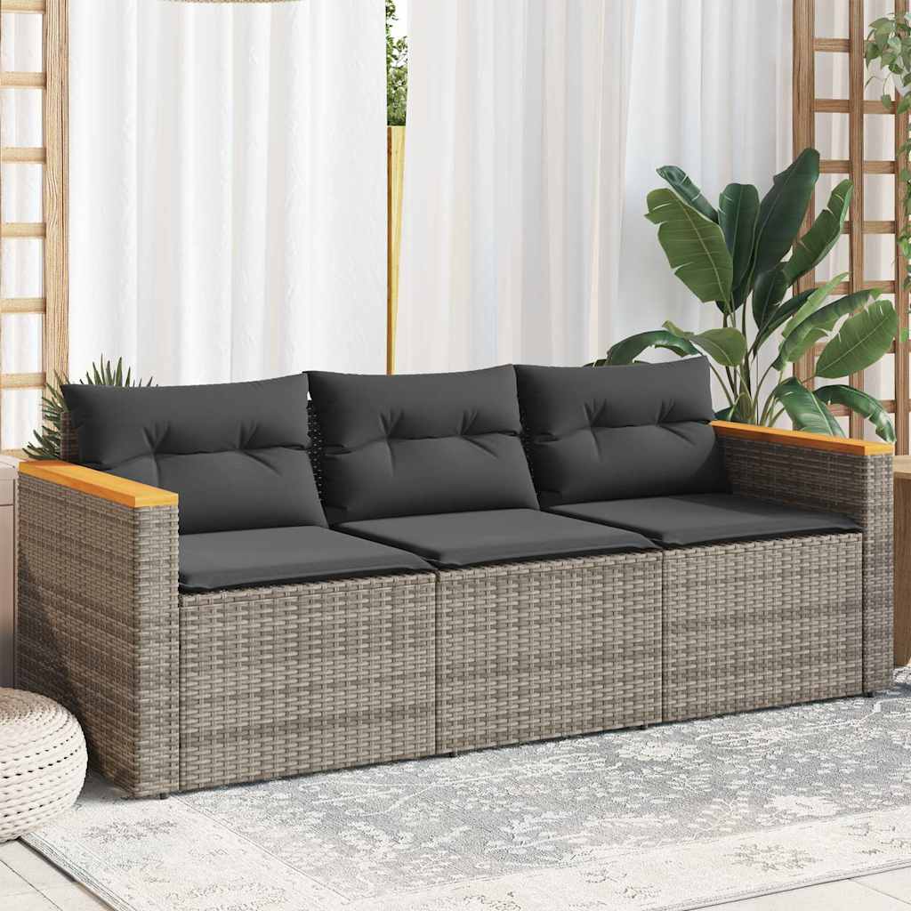 3-osobowa sofa ogrodowa z poduszkami, szara, polirattan vidaXL