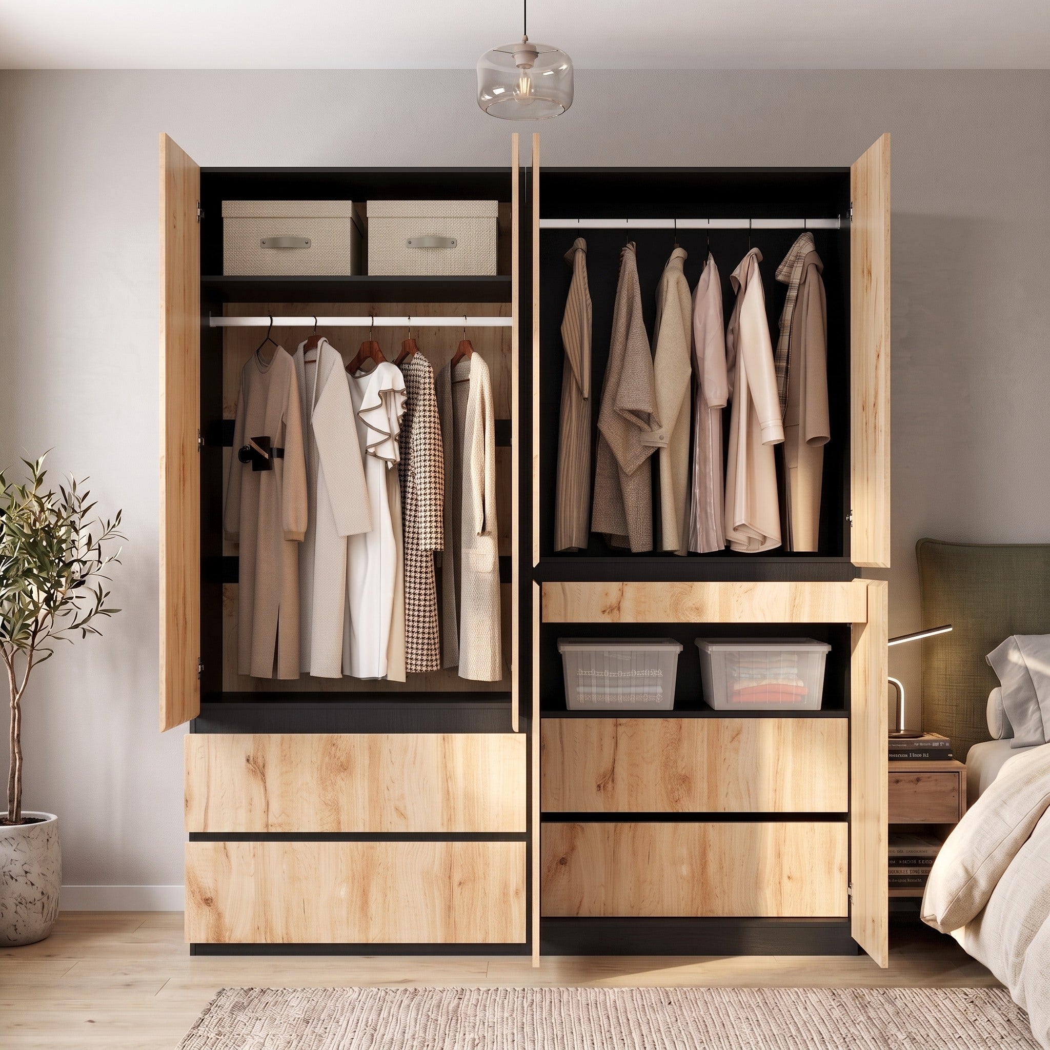Armoire Dressing 6 Portes 180x50x200cm avec 2 Tringles et 5 Tiroirs ...