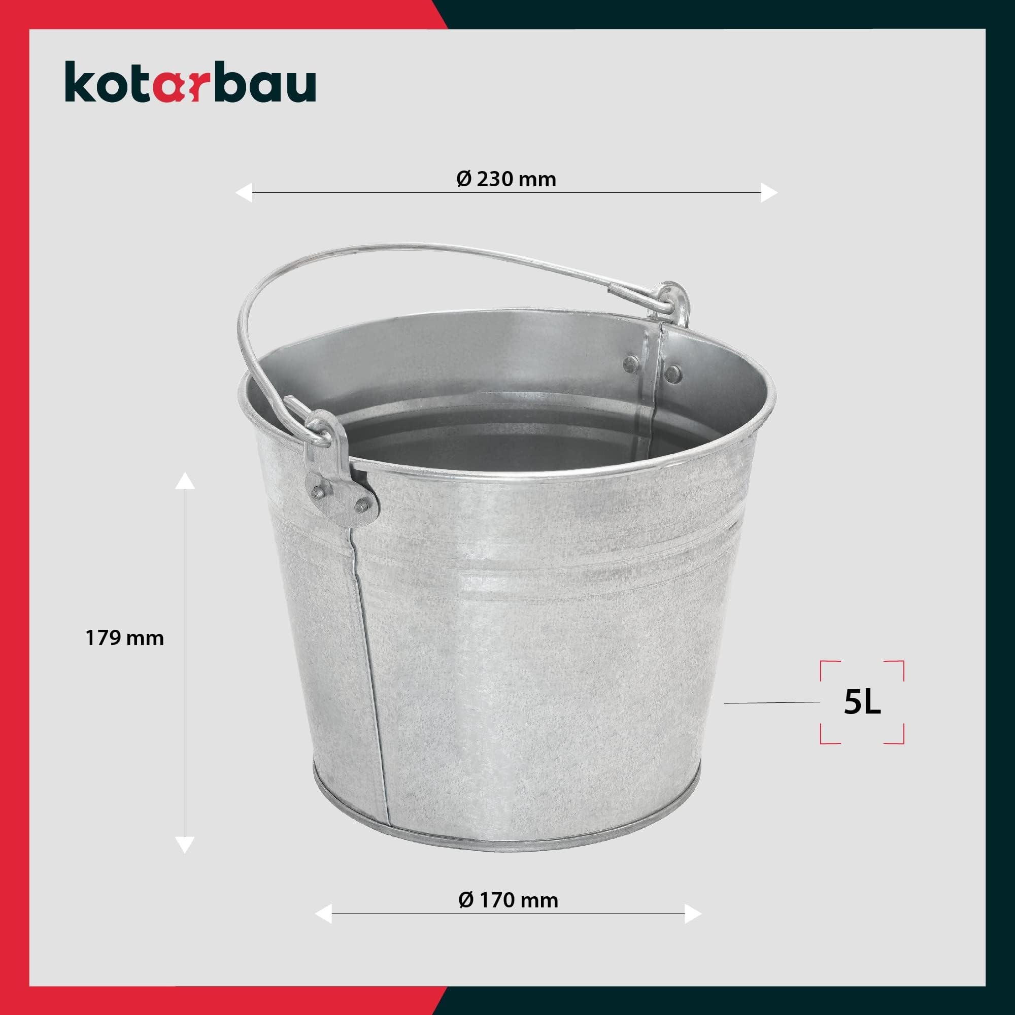 Seau à Cendre - Seau De Maçon - Acier Galvanisé - 5 L - Argent - pour le Jardinage - Résistant à la Rouille - Polyvalent KOTARBAU - 3