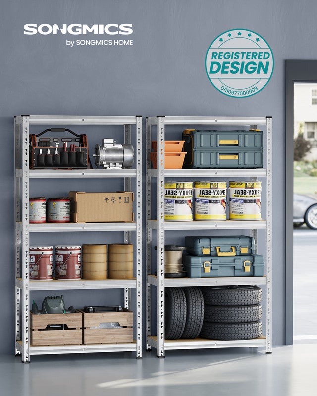 Étagère de Rangement Charge Lourde, Lot de 2, Étagère de Garage 40 x 90 x 180 cm, Capacité de Charge Jusqu’à 875 kg,Tablettes Réglables, Argent - 2
