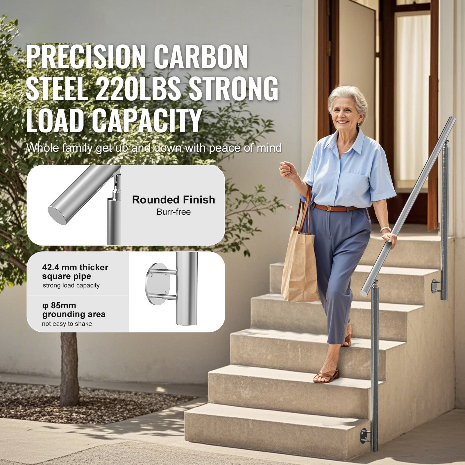 Rambardes extérieures 150 cm,SucceBuy rampes inox,installation incluse,design double colonne pour seniors. - 4