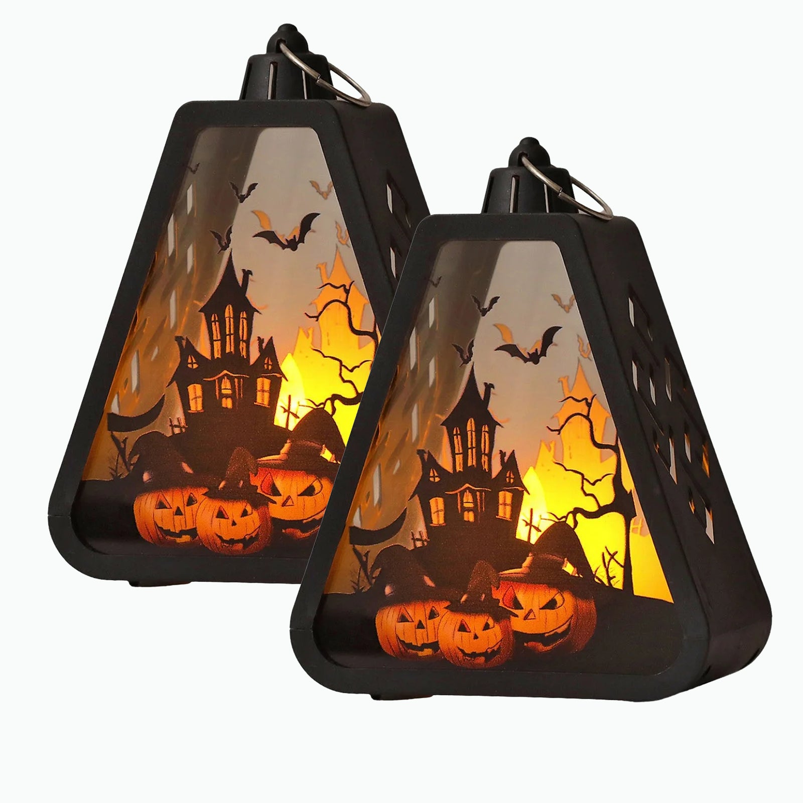 2 przenośne elektroniczne latarnie LED na Halloween, dekoracyjne oświetlenie nastrojowe, zamek czarownicy, dynia