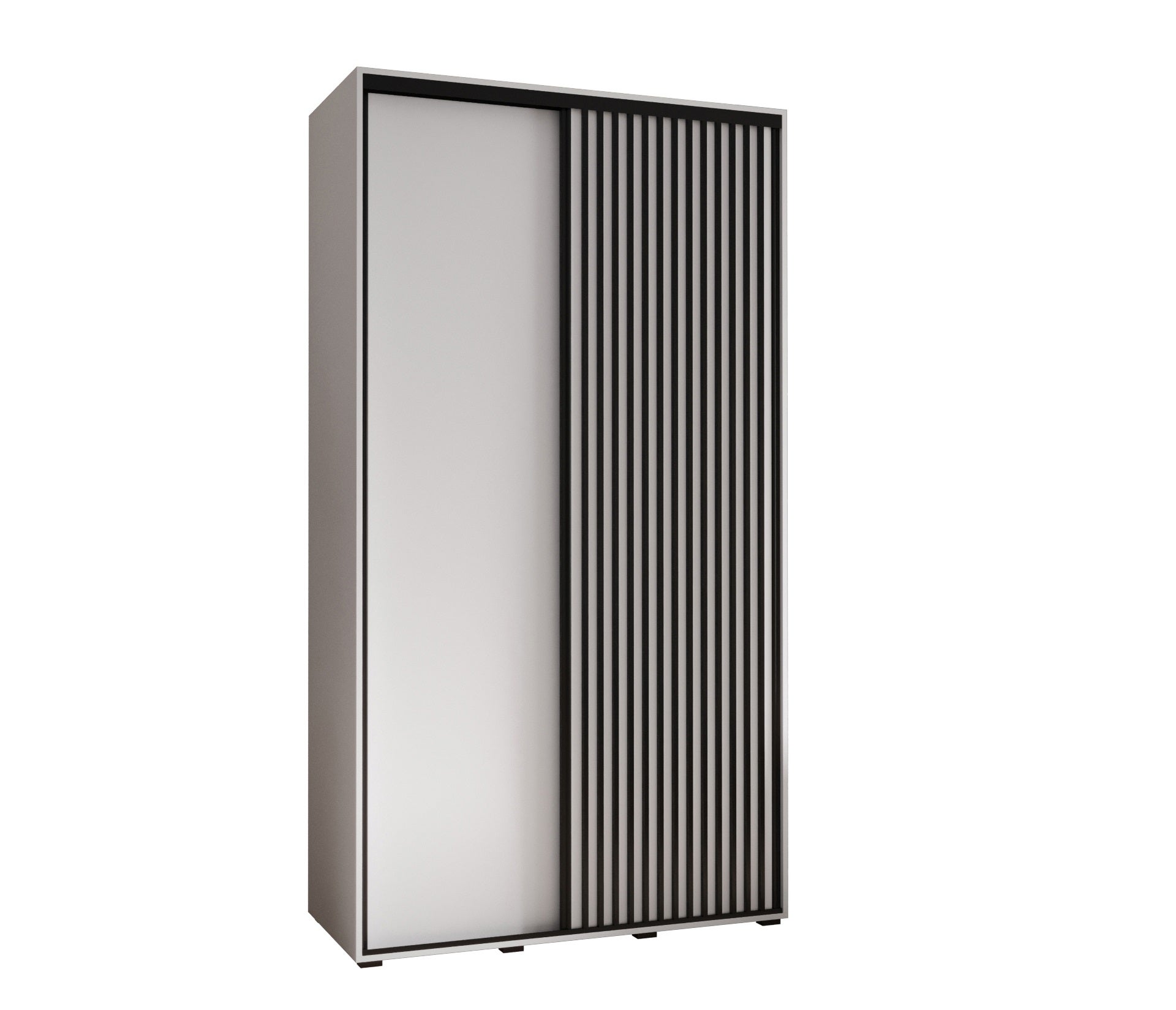 Szafa przesuwna wysoka Lanko 1 140 x 60 x 235,2 cm biały + biały + lamele czarny - Abiks Meble
