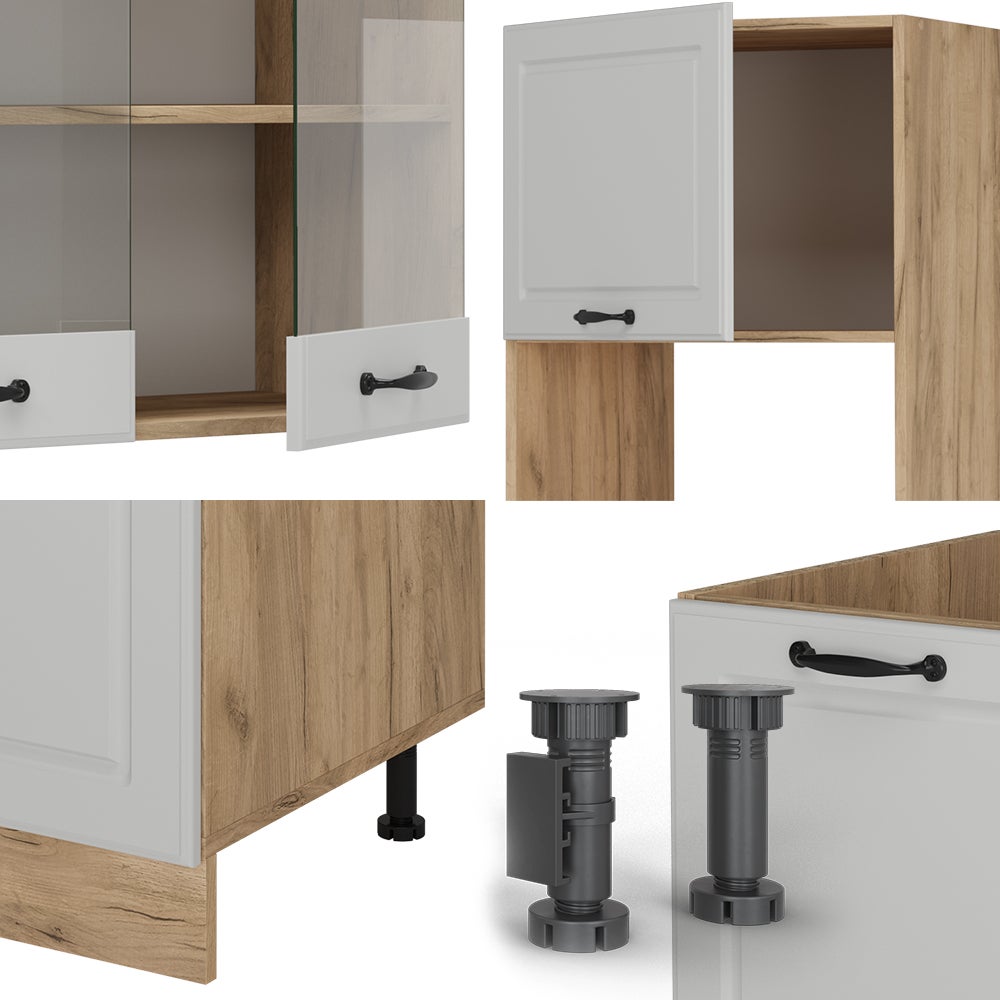 Vicco Cuisine en angle R-Line, Blanc campagnard/Chêne doré, 247x60cm , PT Chêne - 5