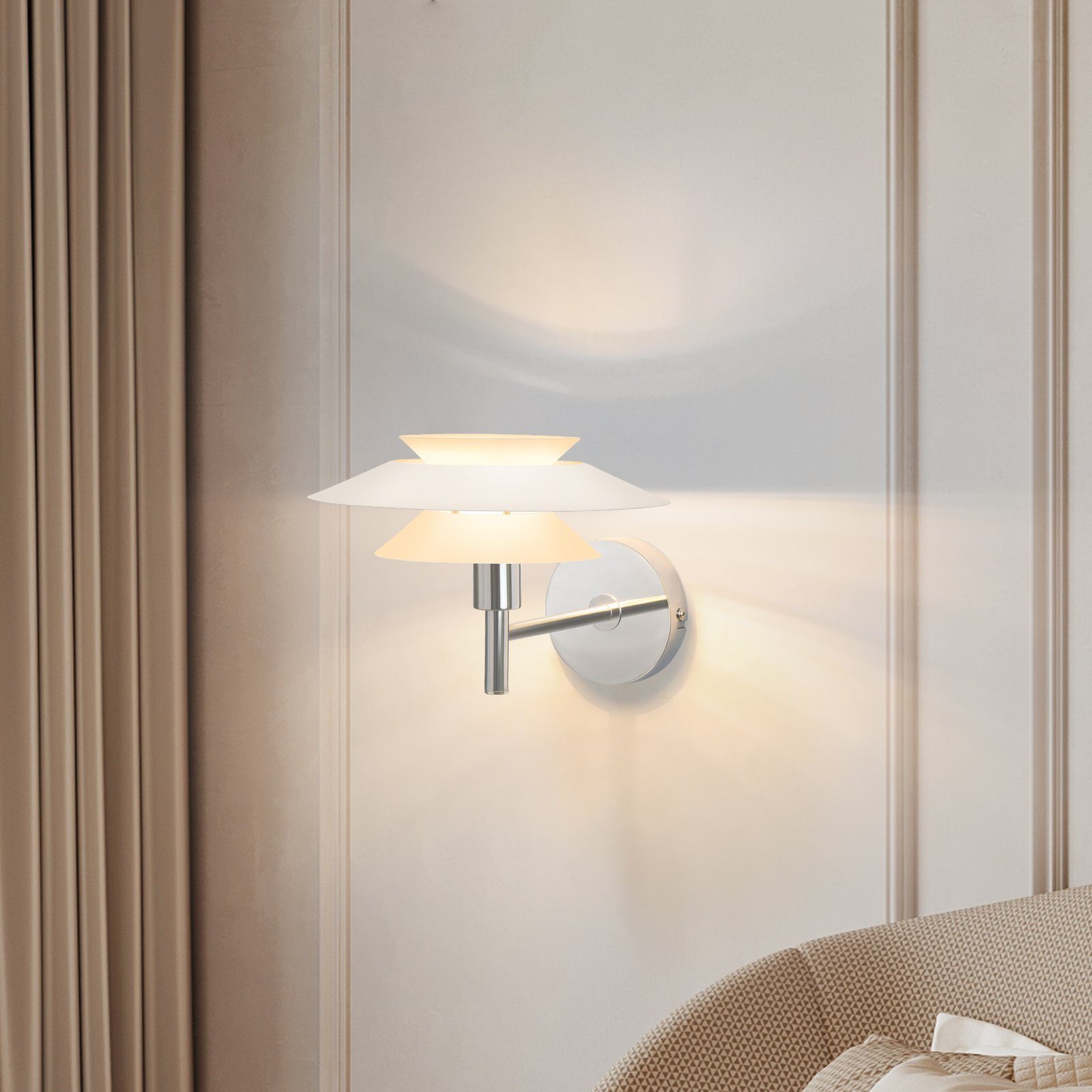 ZMH Biała metalowa lampa ścienna do sypialni - Nowoczesny design do przedpokoju, maks. 25 W, żarówka nie jest dołączona