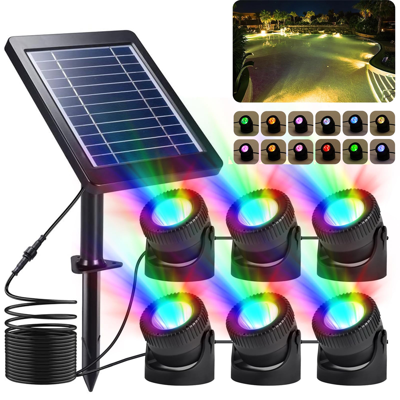 Luci Sommergibili Piscina NATPOW RGB - Bluetooth, IP68, 7.5m Cavo, 6 In 1 Con Telecomando - Foto 6