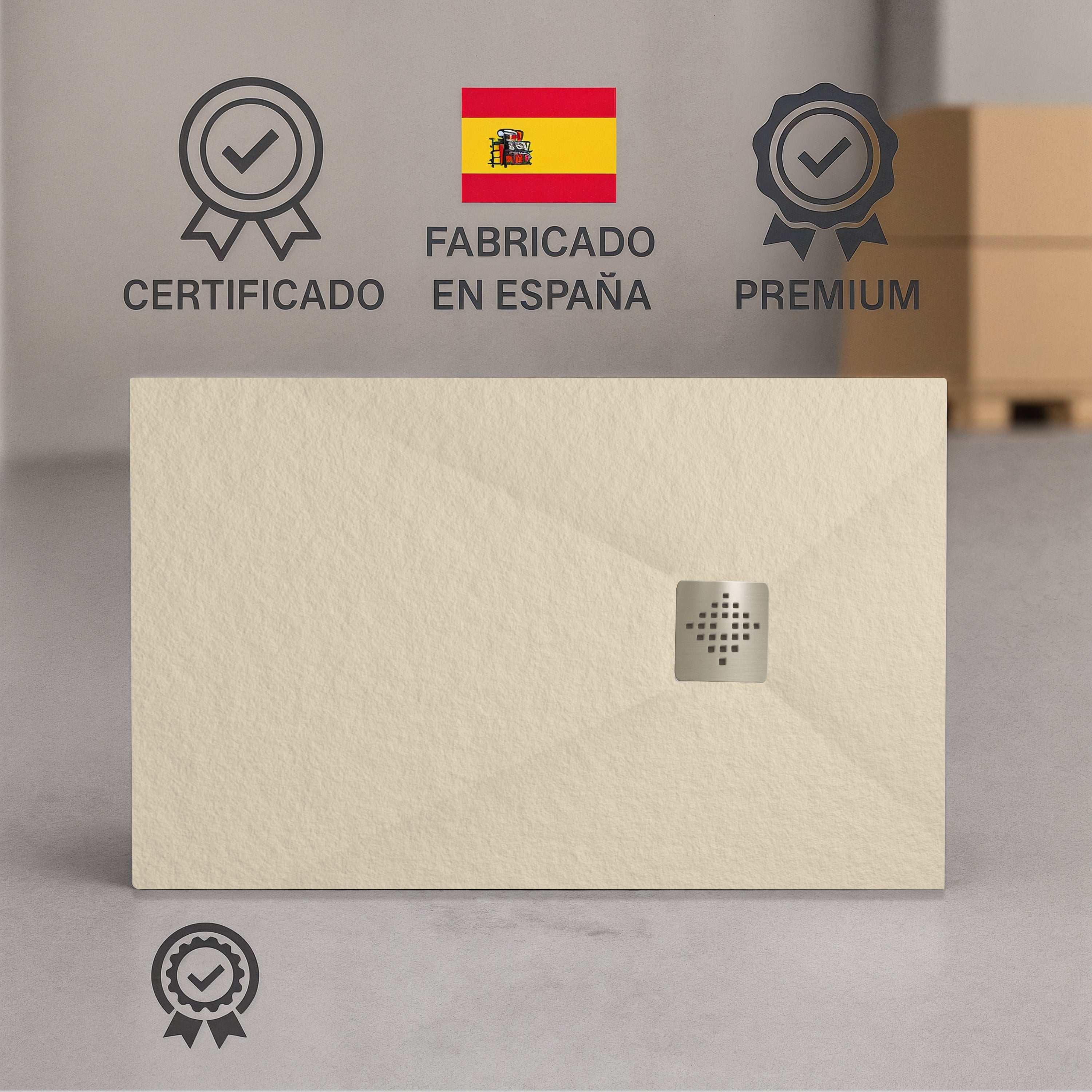 Plato de ducha 70x100 cm de resina Antideslizante C3 | Carga mineral, textura pizarra, crema ral 1013 | Incluye válvula y rejilla - 4