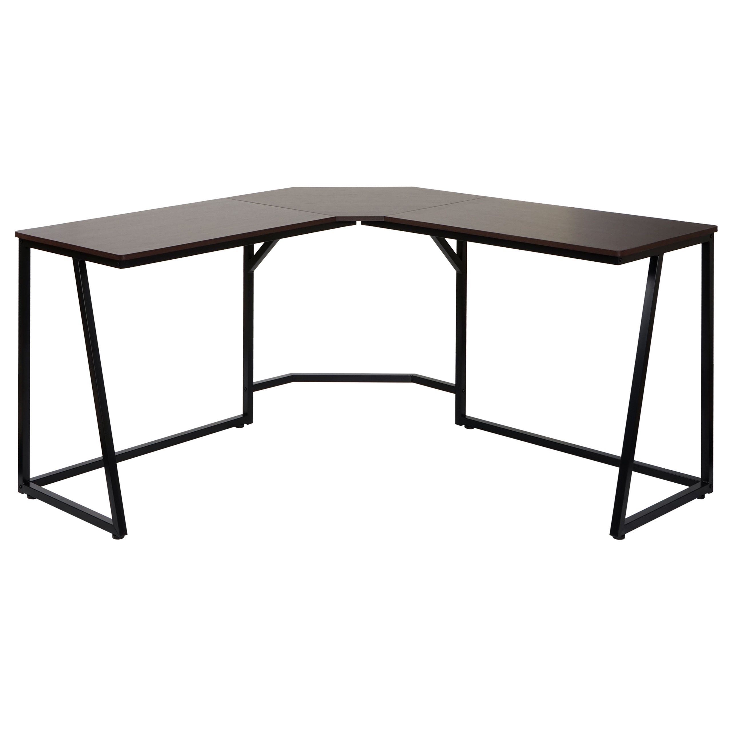 Biurko narożne HWC-K66, biurko komputerowe z certyfikatem MVG 76x140x140cm, MDF metal ~ ciemny brąz