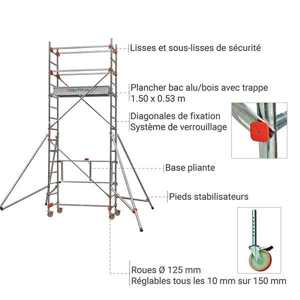 Echafaudage roulant et pliant - Hauteur de travail maximale 4.80m - 613153 - 5