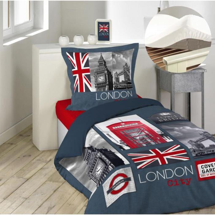 DAZIBY Parure De Lit 90x190 Enfant Camion De Pompier Gris - Housse De Couette Microfibre 110g/m² + 2 Taies D'Oreiller
