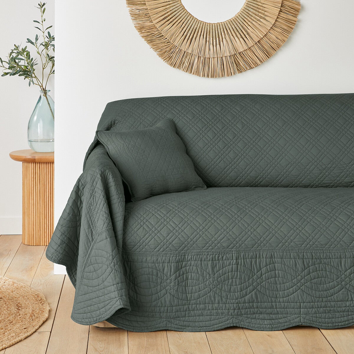 Nappe En Coton Imprimée Main Goldenrod - Motif Floral Jaune, Vert Fougère Et Marron - 203x304 Cm - Cadeau Maison Idéal