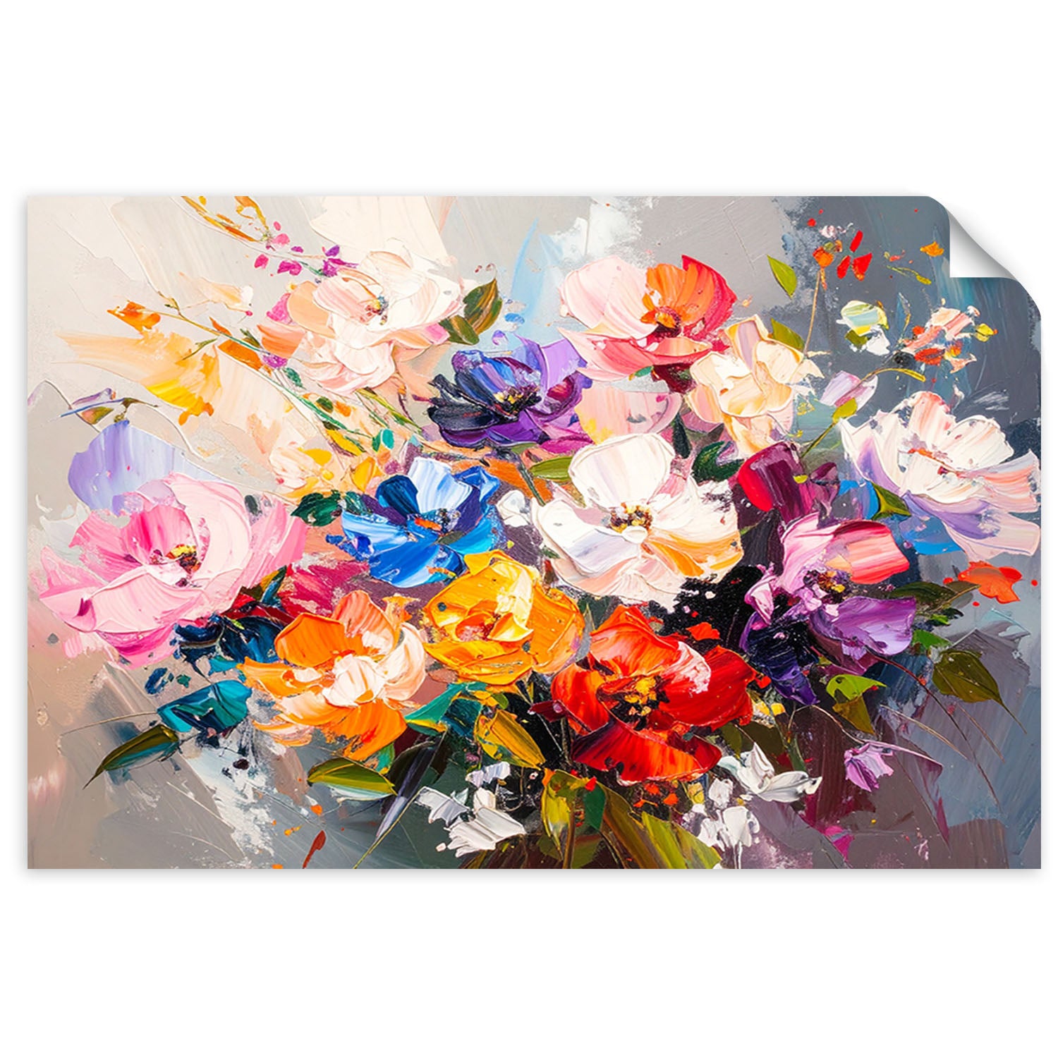 Naklejka na ścianę, Kolorowy Bukiet Kwiatów imitacja farby 60x40