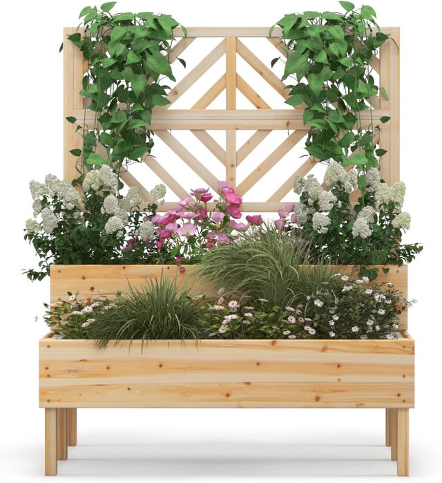 Yaheetech Jardinière Surélevée En Bois Avec Treillis Pour Vigne