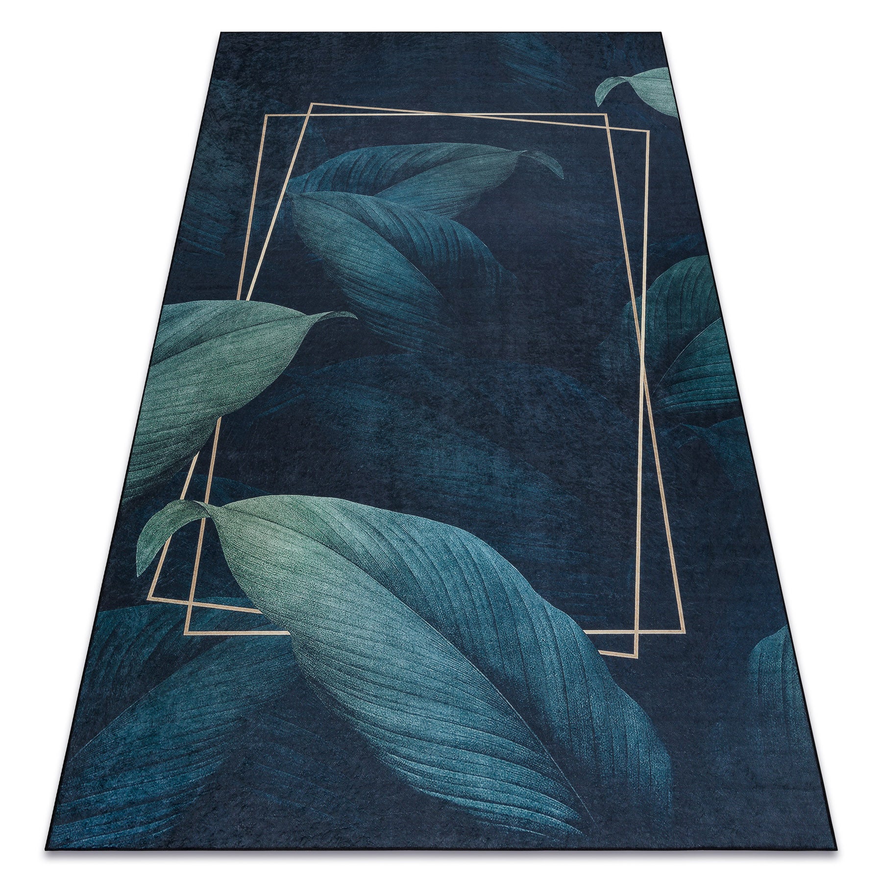 Dywan do prania ANDRE 1170 Liście, geometryczny antypoślizgowy - niebieski 80x150 cm