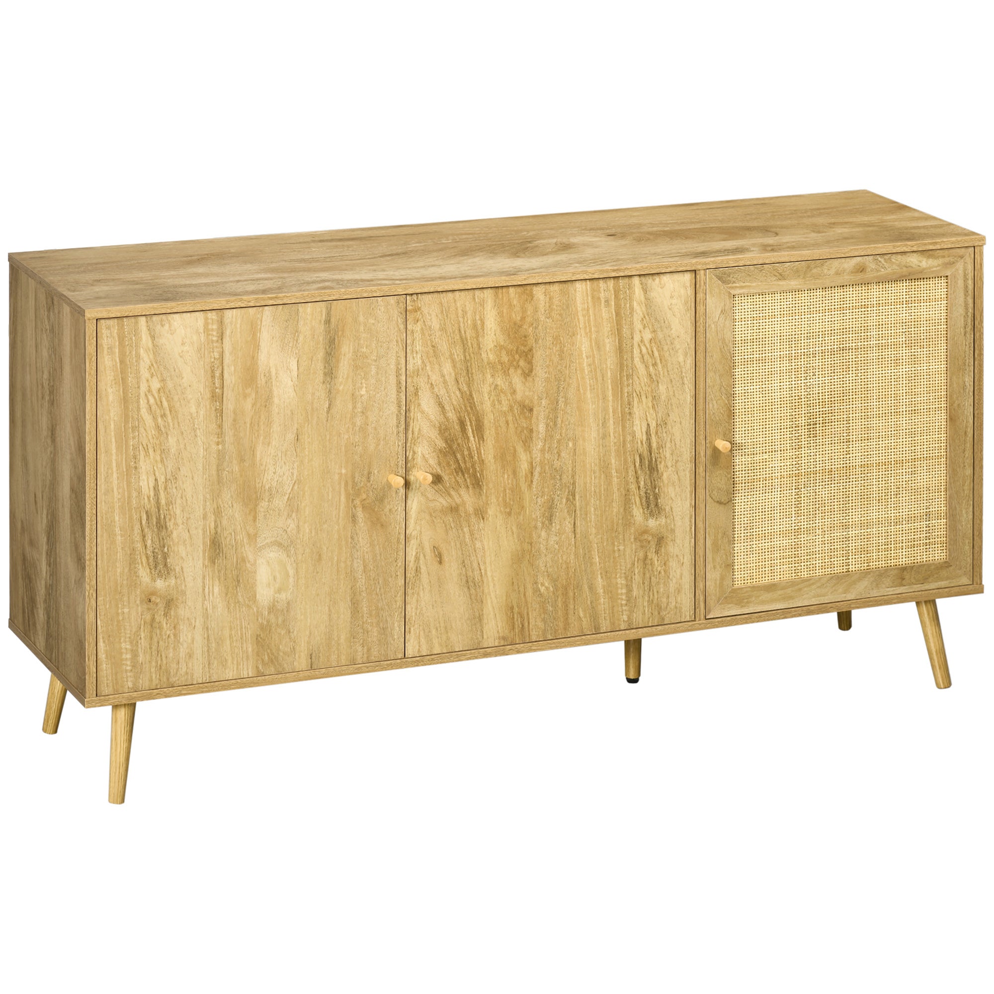 Buffet 3 portes 3 étagères style bohème aspect bois clair cannage rotin ...