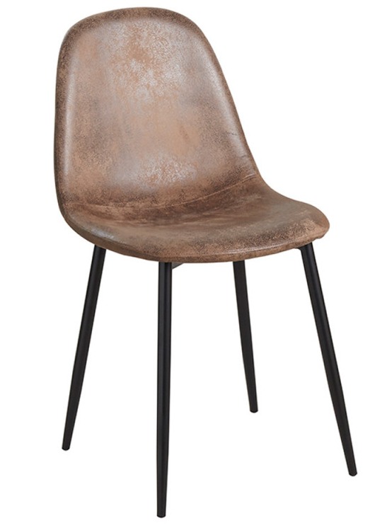 Silla vintage kela de piel sintética marrón claro y patas de acero negro