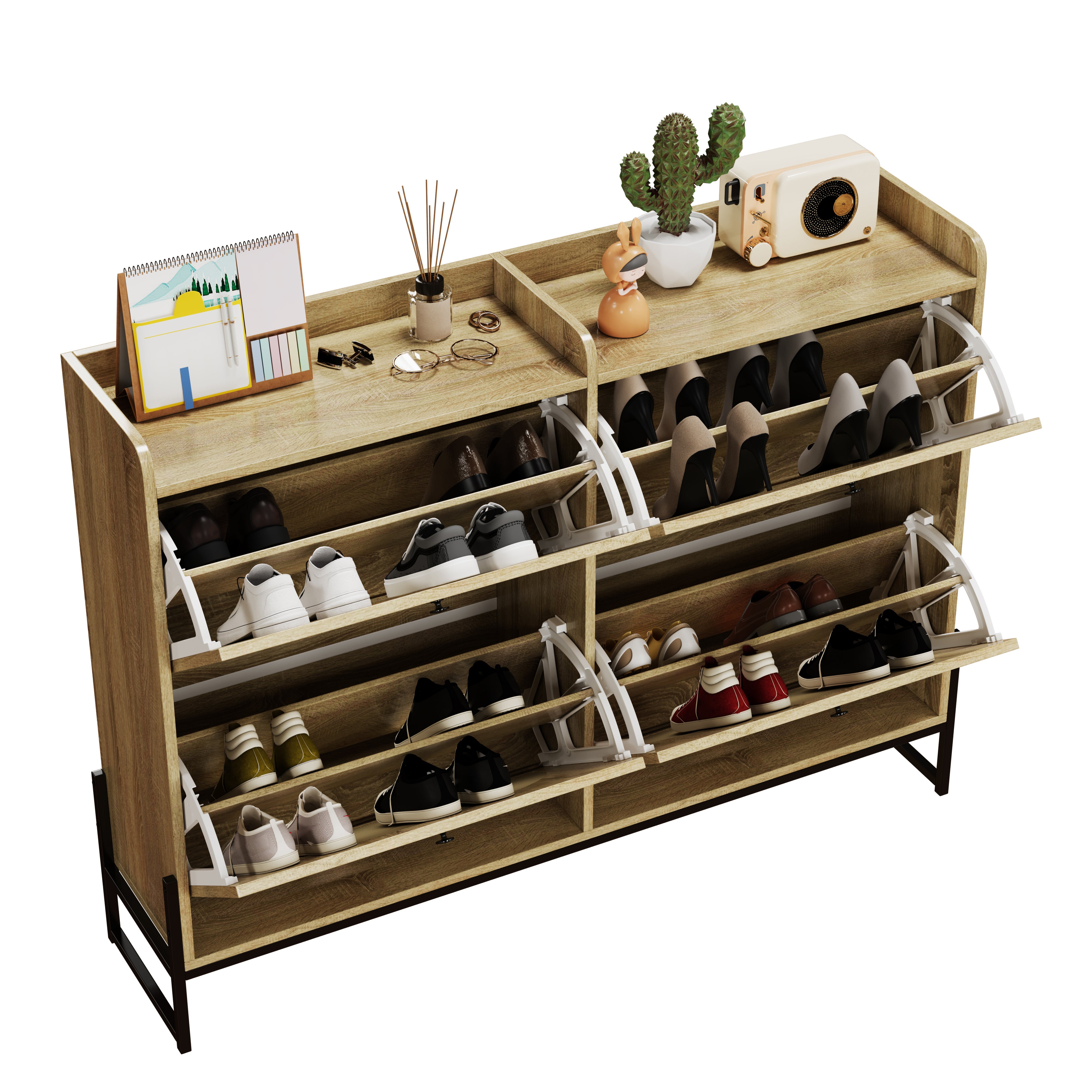 Zapatero con 4 puertas, zapatero ajustable, estrecho, zapatero estrecho, zapatero basculante, pasillo.