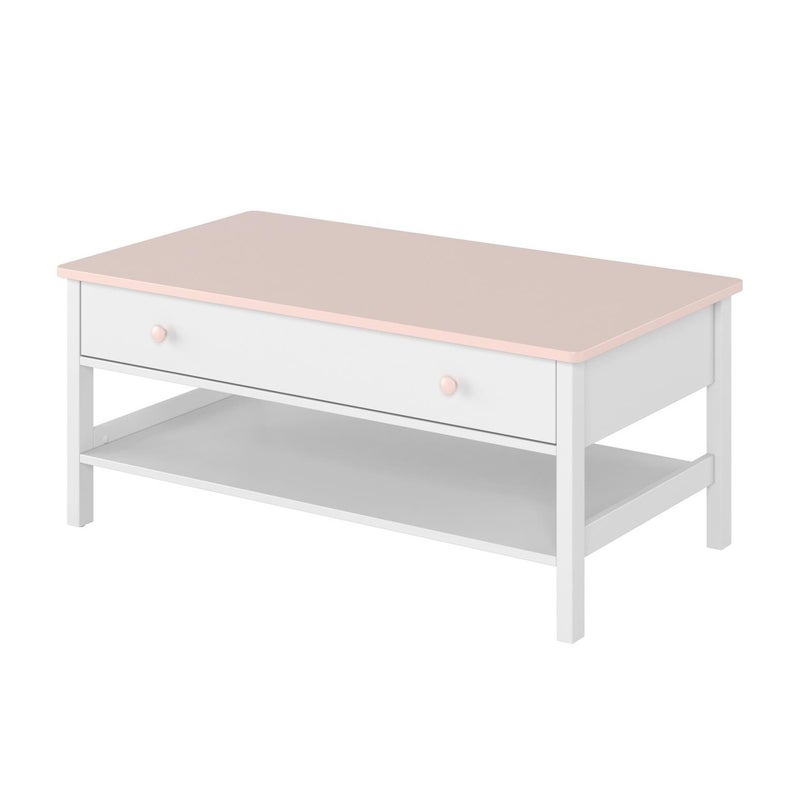 Stolik kawowy z szufladą LUNA – biało-różowy do pokoju dziecięcego