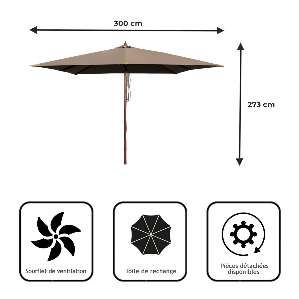 Parasol droit taupe 3x3 m Pegasia - 8