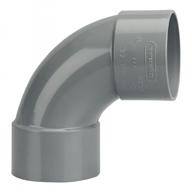 Coude PVC WAVIN 3025822 87 30 D75 75 mm double femelle gris emboîture à coller - 2