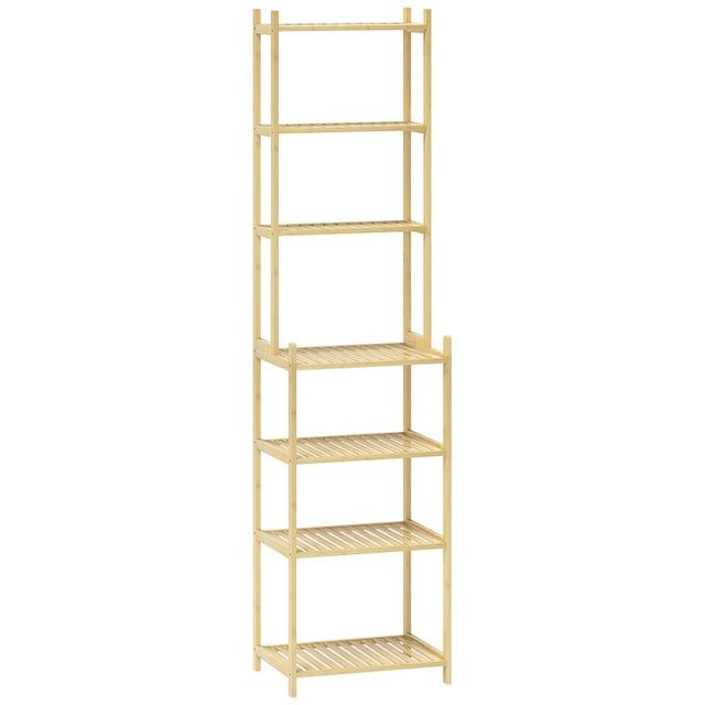 Étagère de salle de bain en bambou à 7 niveaux, design à lattes, 44 x 33 x 180 cm