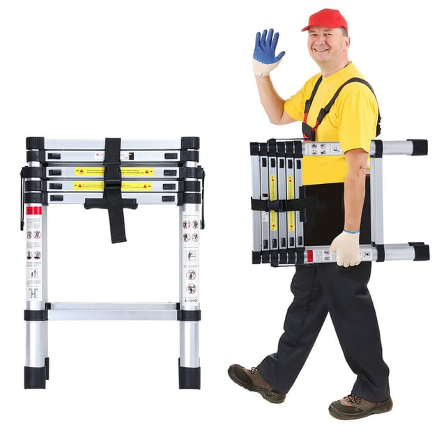 Scala Telescopica 1,4m+1,7m fino a 150 kg Stabile Multifunzione Scaletta in Alluminio