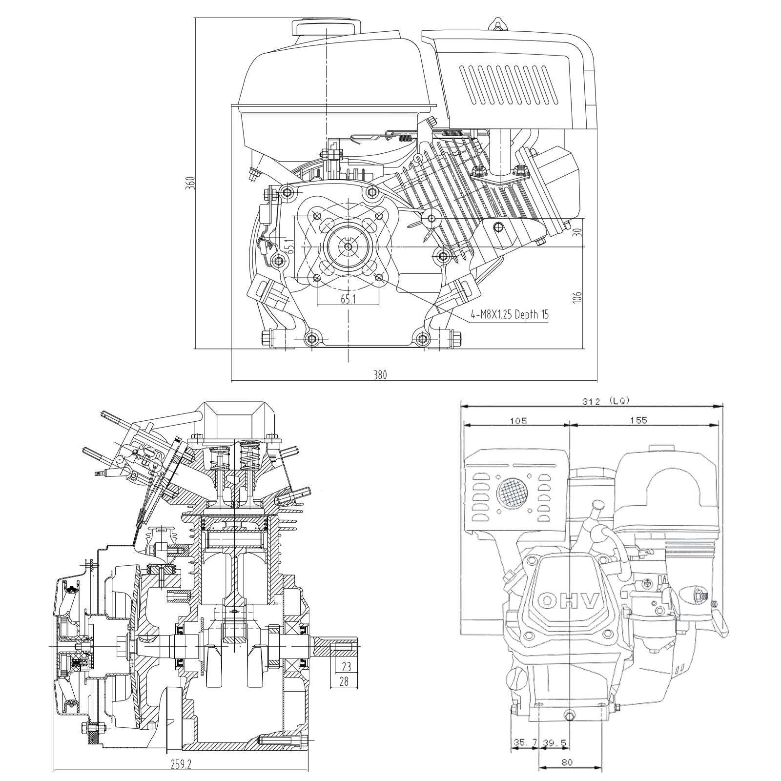Moteur Essence Lifan 168 – 4,8 KW (6,5 CV) – 196cc – Avec Démarreur électrique, Embrayage Huile – Pour Kart, Tondeuse… - 4