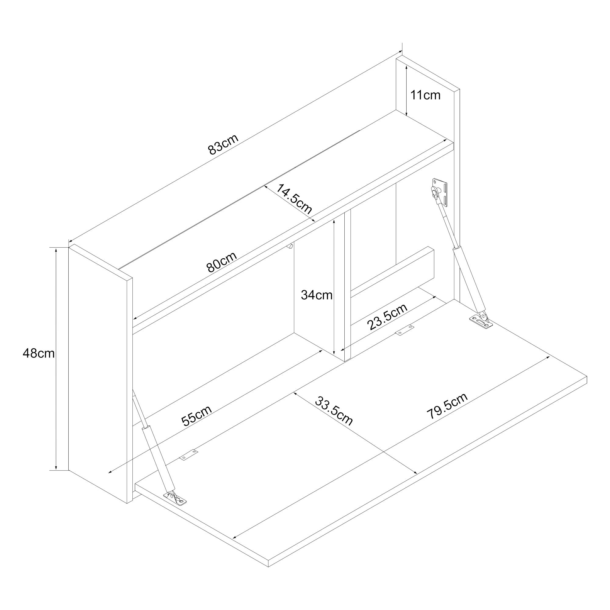 Bureau table poste de travail mural rabattable 48 x 83 x 48 cm effet chêne beige 03_0009061 - 3