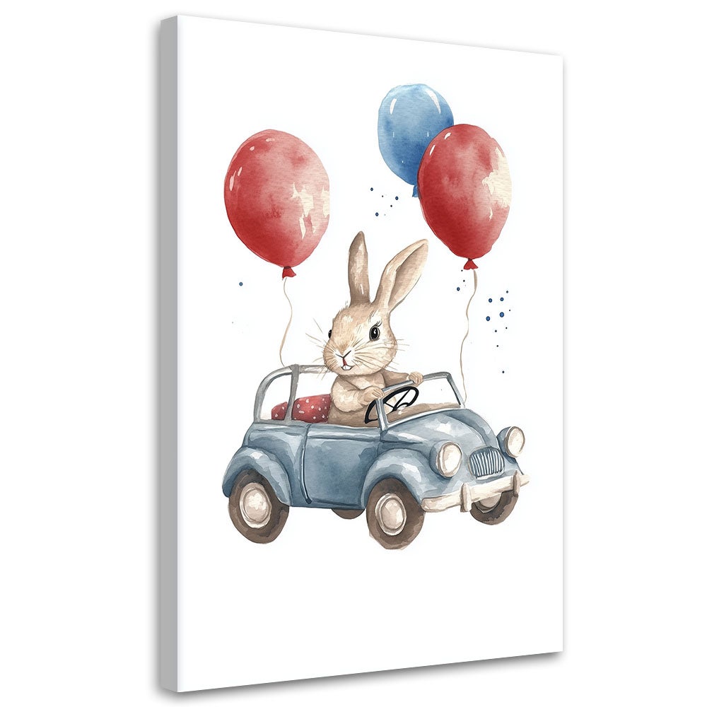 Obraz dziecięcy na ścianę, Królik Auto Baloniki 70x100