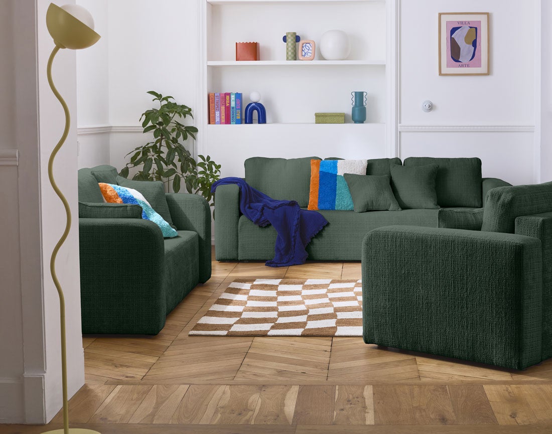 Canapé droit convertible 3 places avec coffre en velours texturé vert - MIRO - Best Mobilier - 4
