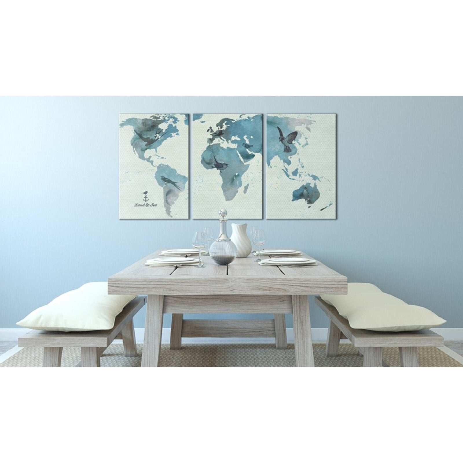 Tableau carte ornithologique du monde - 120 x 60 cm - 2