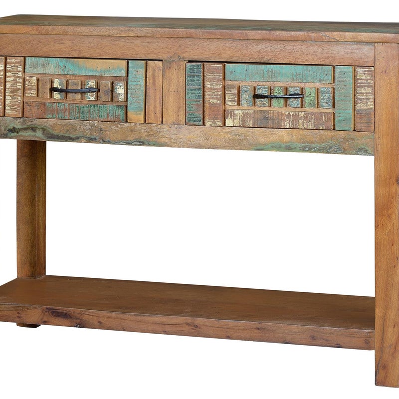 Ekskluzywna konsola z wielokolorowego drewna pochodzącego z recyklingu