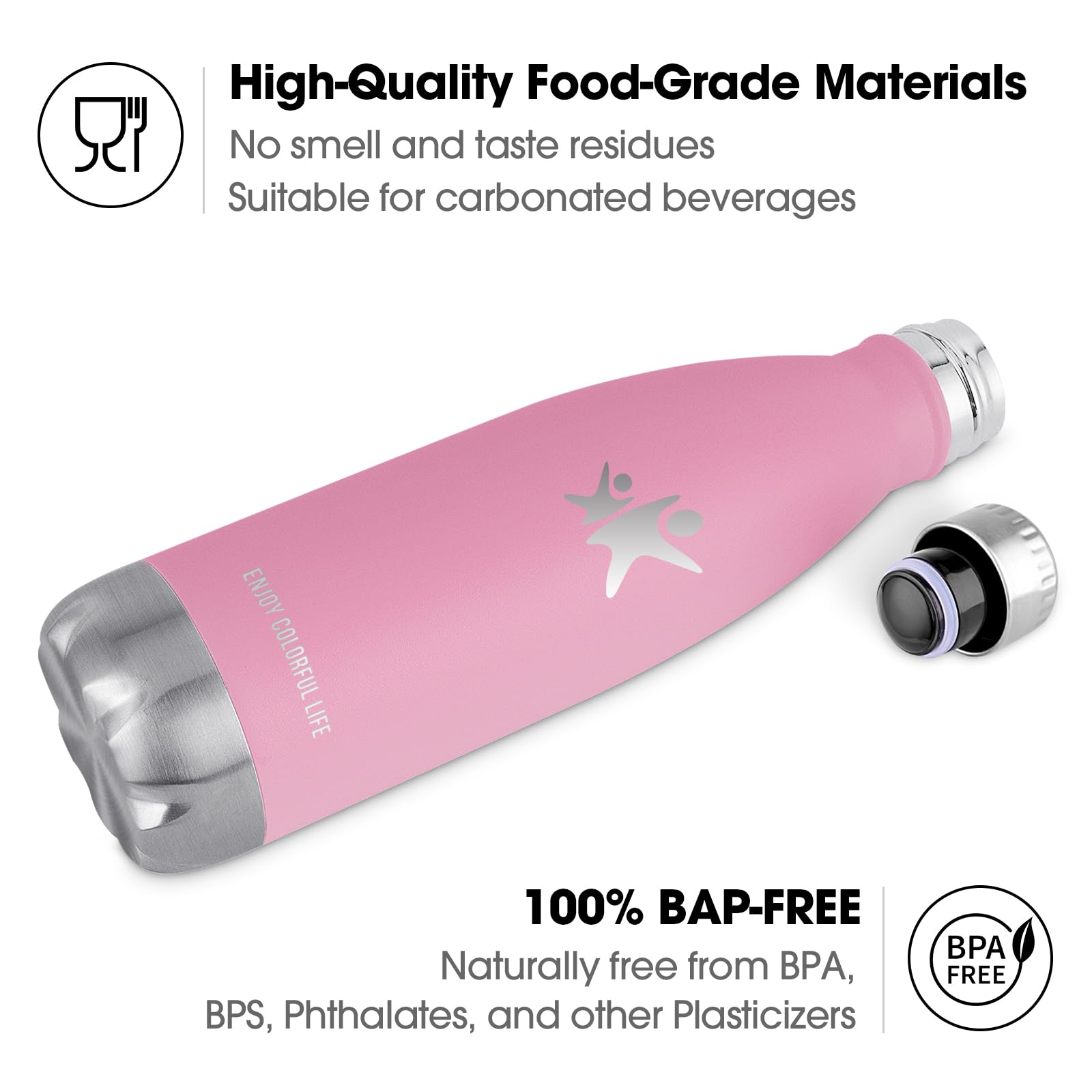 KollyKolla Borraccia Termica, 500ml, Bottiglia Acqua in Acciaio Inox, Sottovuoto a Doppia Parete, Termos senza Perdite, Bottiglia Sportiva, Scuola, Pa - 3