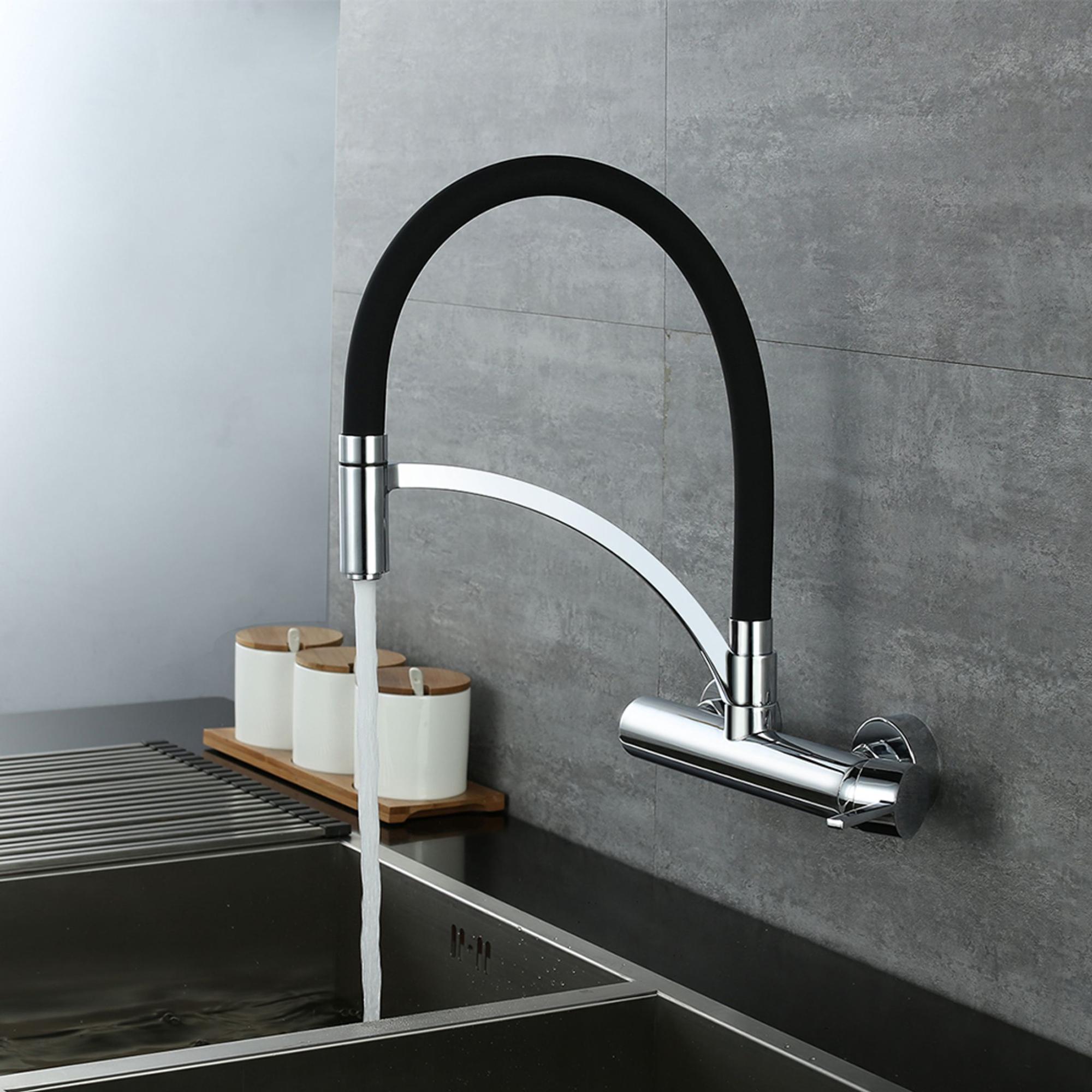 Grifo de cocina de pared, mezclador de fregadero con mangueras