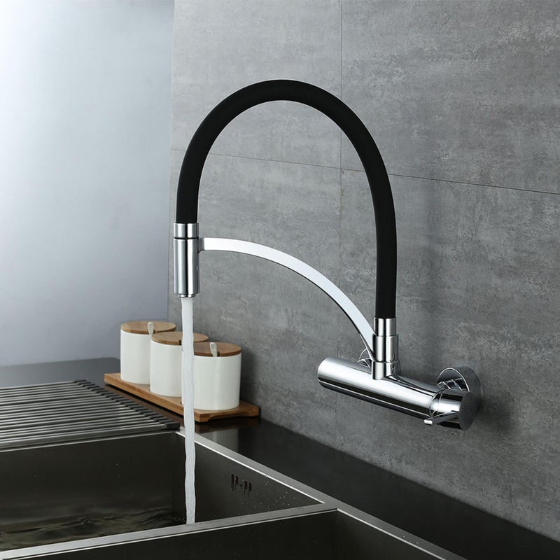 Kanał kuchenny ścienny kuchenny Bateria zlewozmywakowa z elastycznymi wężykami silikonowymi, czarna