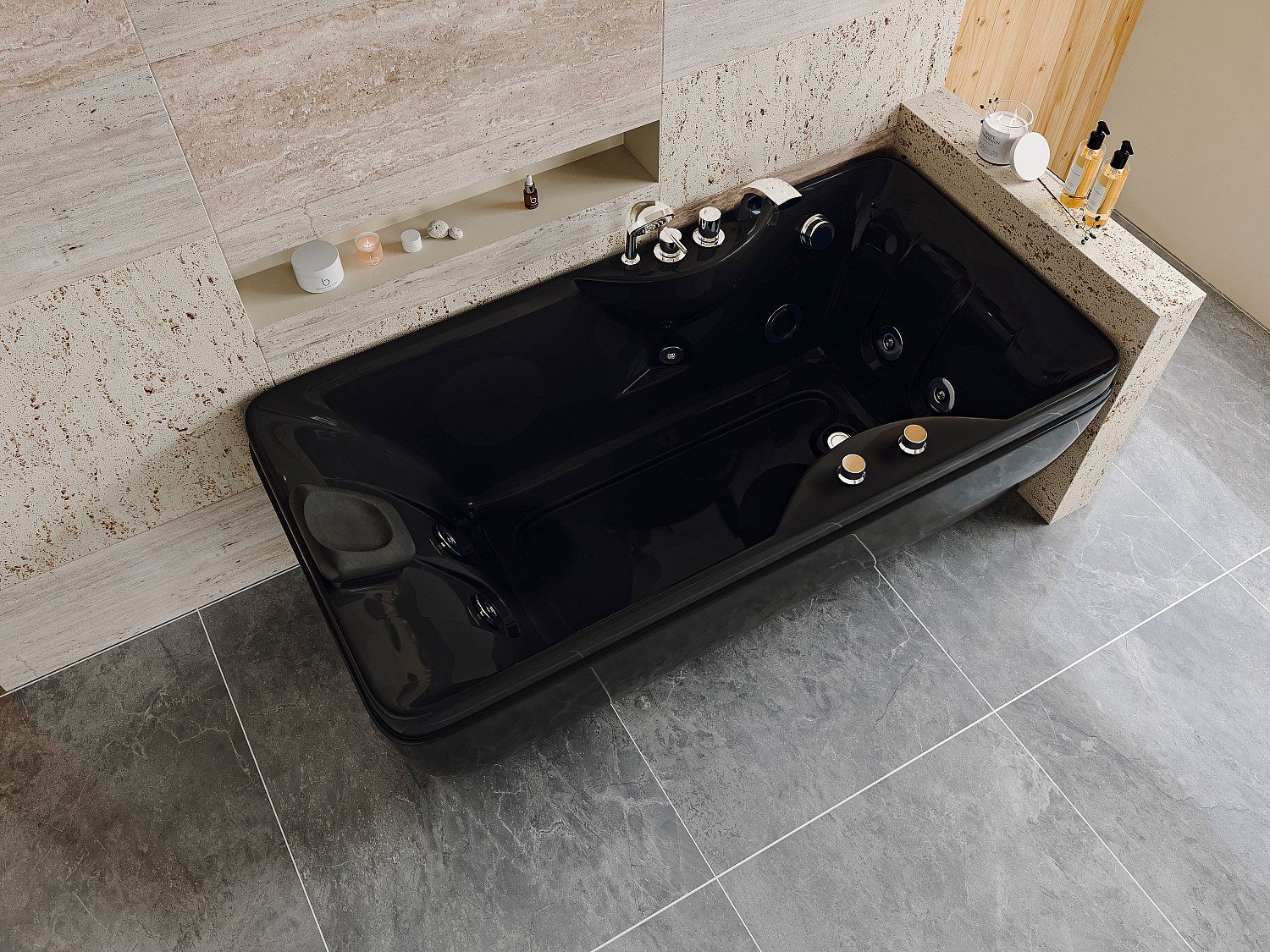 Baignoire balnéo - 150 x 75 x 54,5 cm - Noire - Angle droit - 1 place - 140L - GAVINO - 5