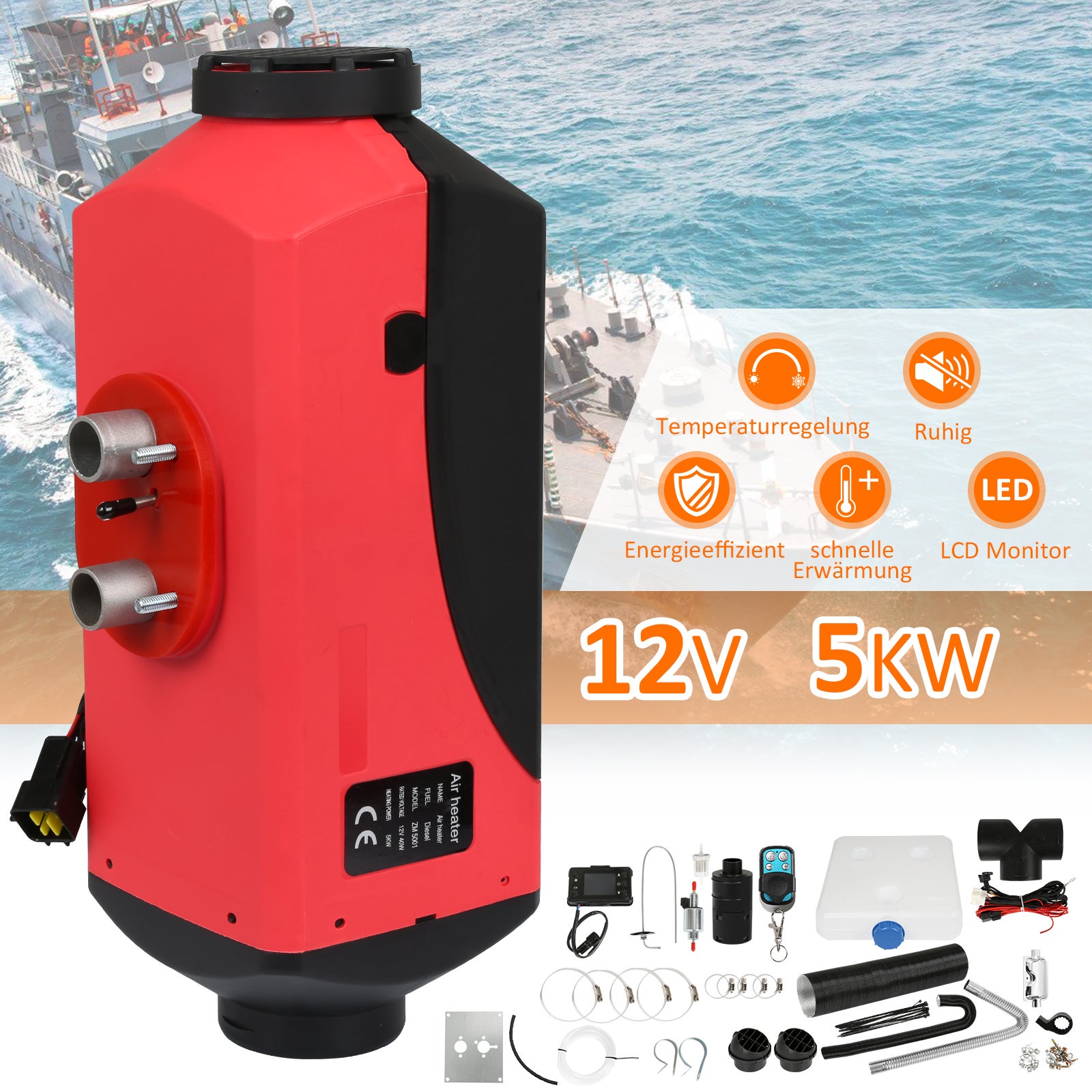 VEVOR Chauffage Diesel 8 KW, 12 V/24 V, Chauffage à Air Diesel Tout-en-un, Contrôle Par Application Bluetooth, Télécommande Et écran D'affichage, Alarme CO, Chauffage Diesel Portable Horizontal à