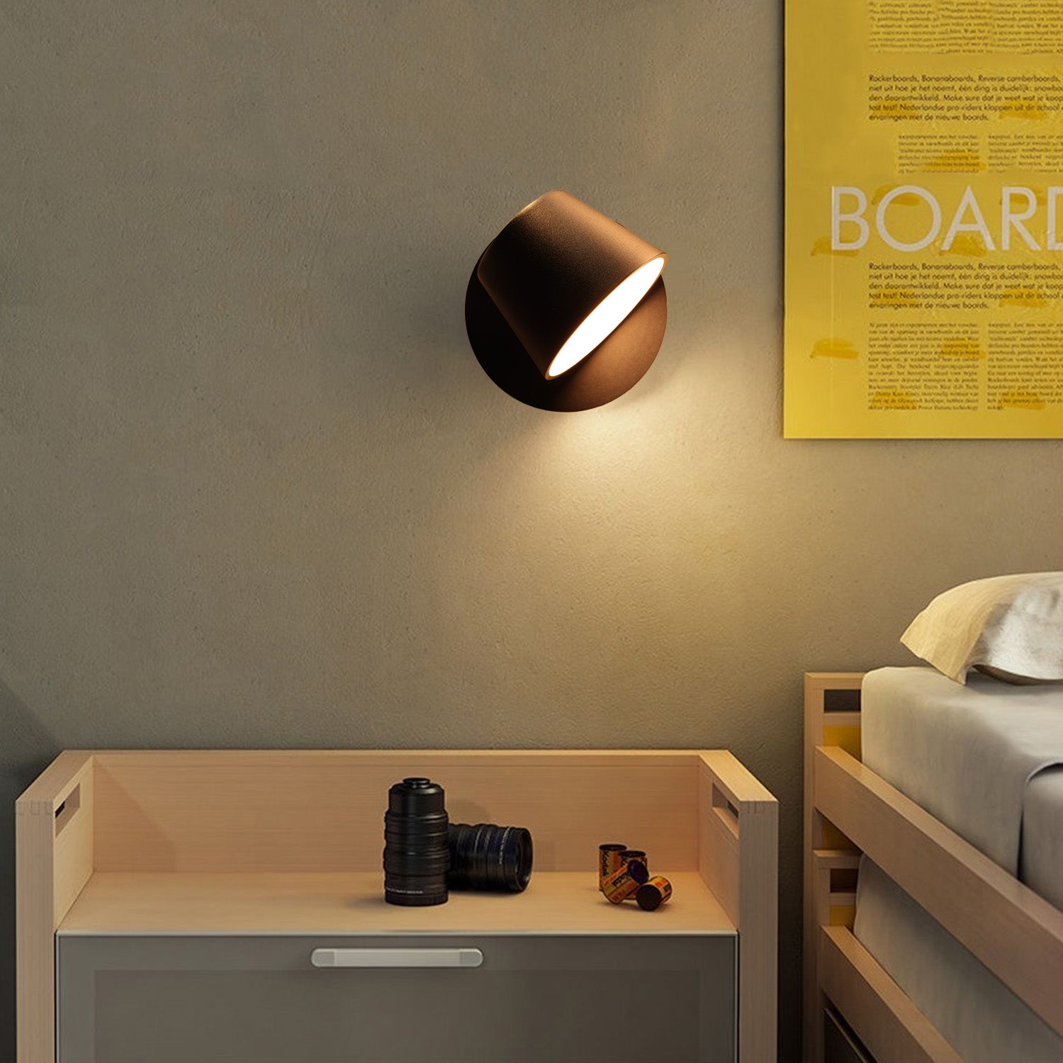 Aplique de Pared LED con Foco Orientable 6W, 2700K Luz Cálida de Lectura en Aluminio Negro, Diseño Nórdico Moderno - 4