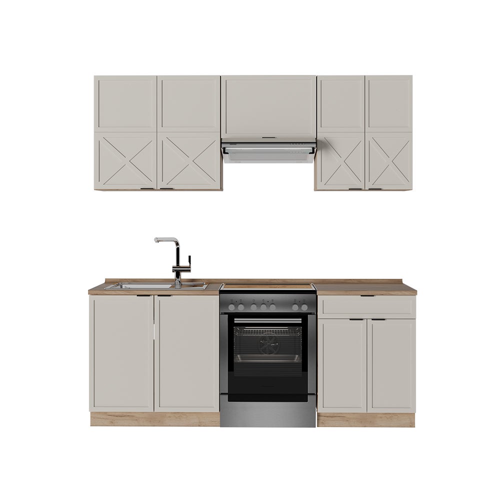 Cuisine Modulaire Vicco Fame-Line – Chêne Vert Et Or – 235 Cm De Large – Éléments Bas Et Hauts – Sans Électroménager
