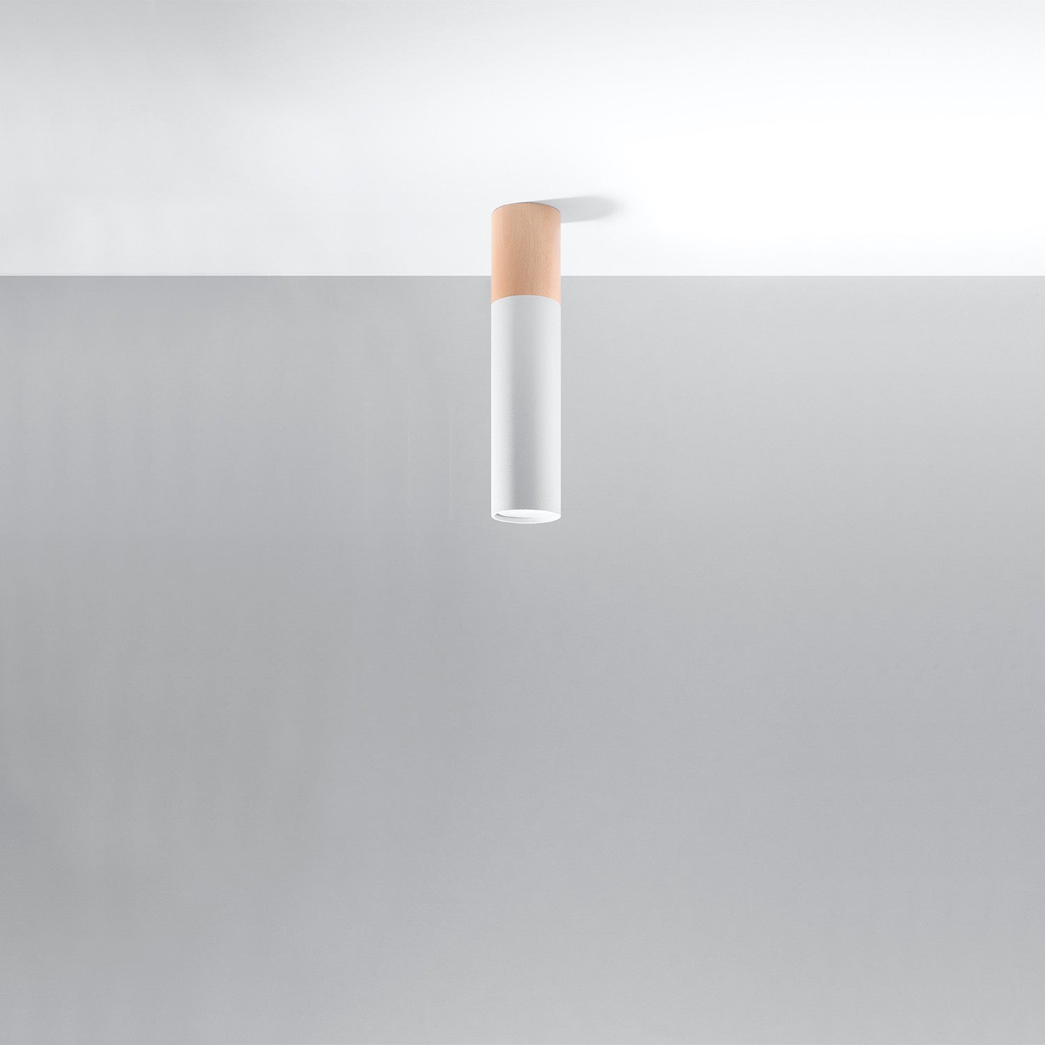 Reflektor sufitowy spot natynkowy Pablo okrągły naturalne drewno-biały 1xGU10x10W wym: 30 x 6 x 6 cm metal Sollux Lighting