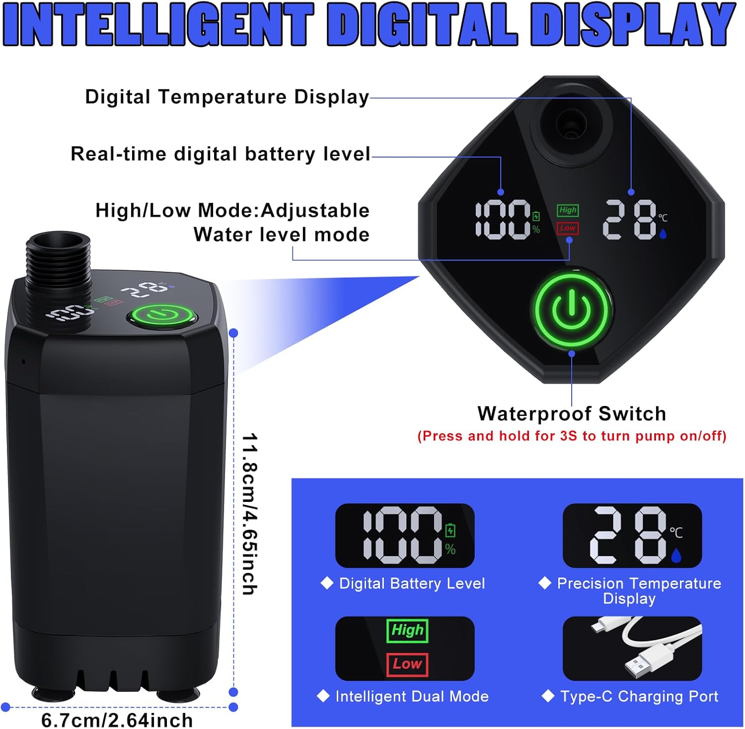 Doccia portatile, pompa elettrica ricaricabile, impermeabile, 4 modalità per esterni, campeggio ed escursionismo, nera - 4