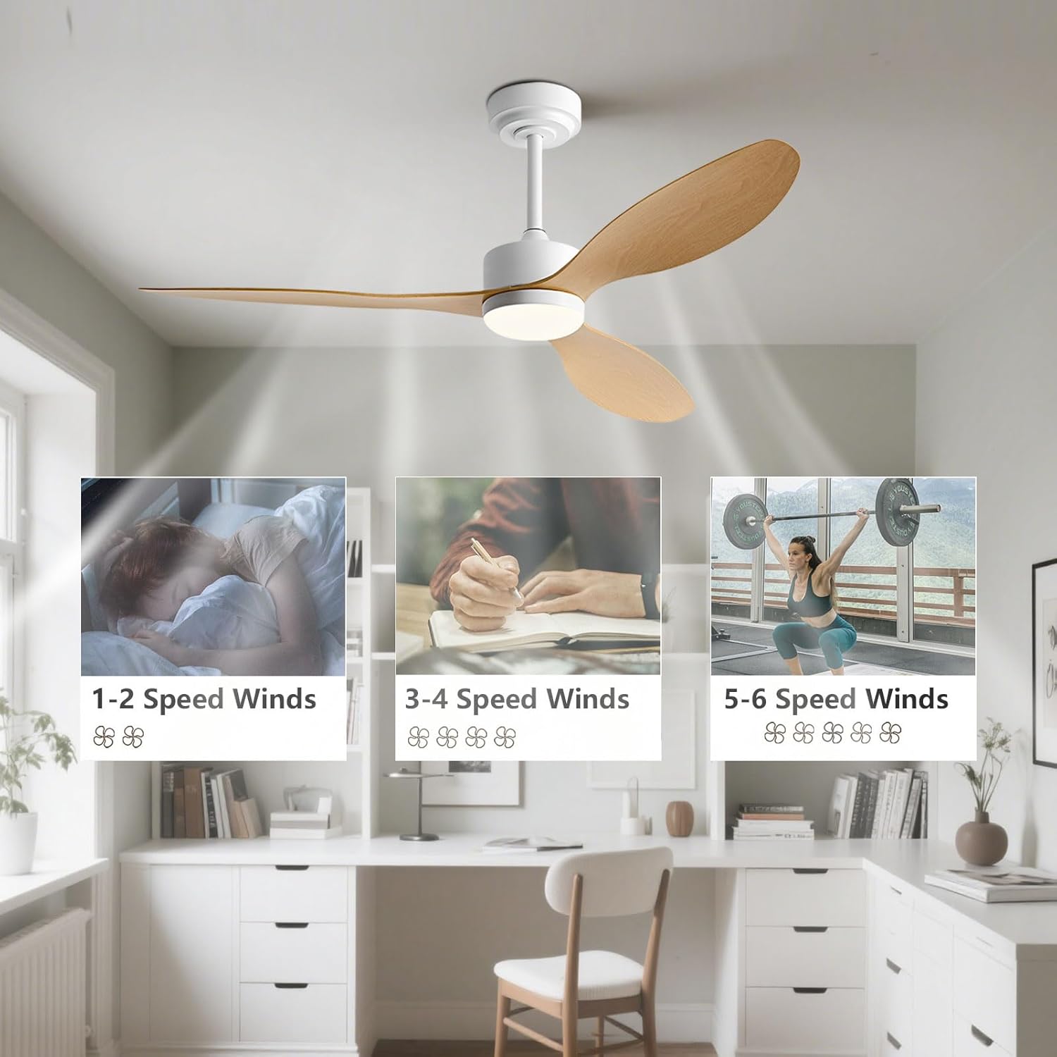 Ventilateur de plafond de 106 cm avec lumière et télécommande, moteur CC silencieux, 6 vitesses, 3 températures de couleur, minuterie - 6