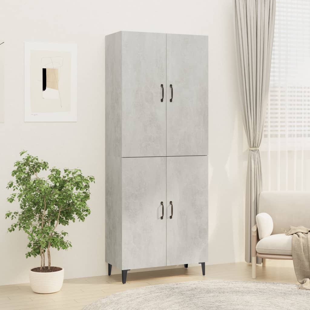 Credenza Grigio Cemento 79x38x80 Cm In Legno Multistrato - Per Soggiorno, Camera, Ufficio, Ampio Spazio Archiviazione