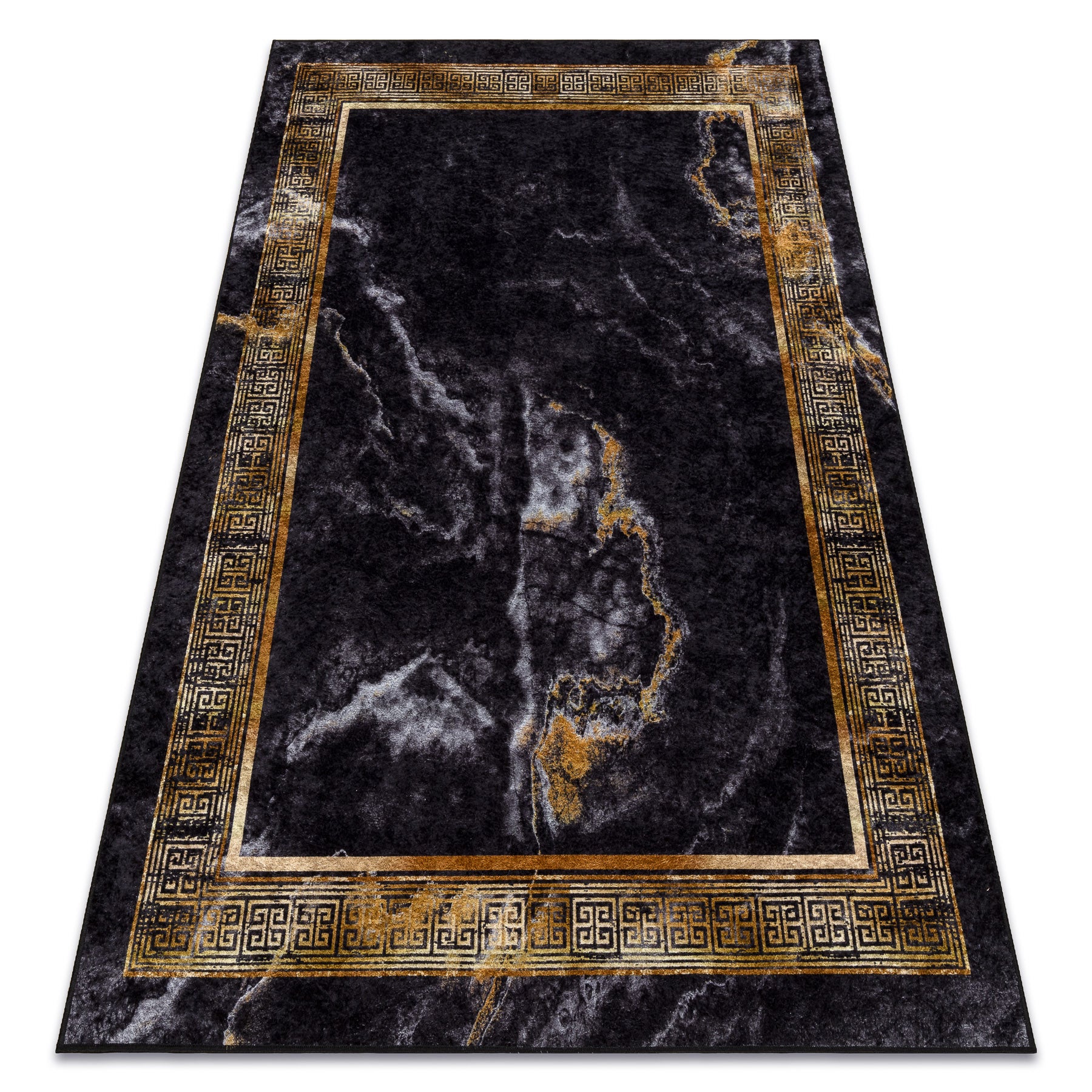 Dywan do prania MIRO 51278.809 Marmur, grecki antypoślizgowy - czarny / złoty 80x150 cm