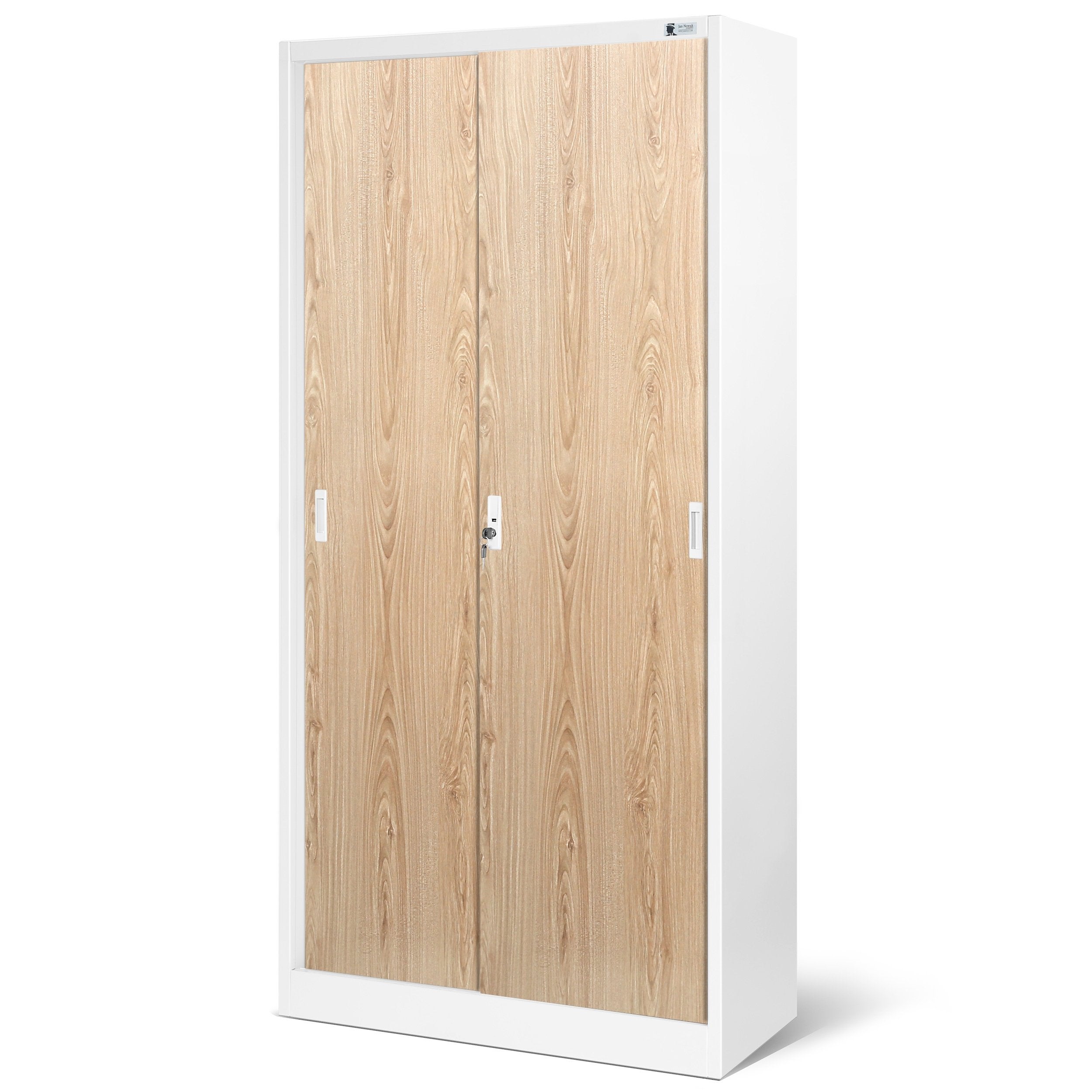 Armoire de Bureau Armoire Métallique à Portes coulissantes tôle d'acier étagères revêtement en Poudre 185x90x40 cm Eco Design: blanc/chêne de sonoma - 2