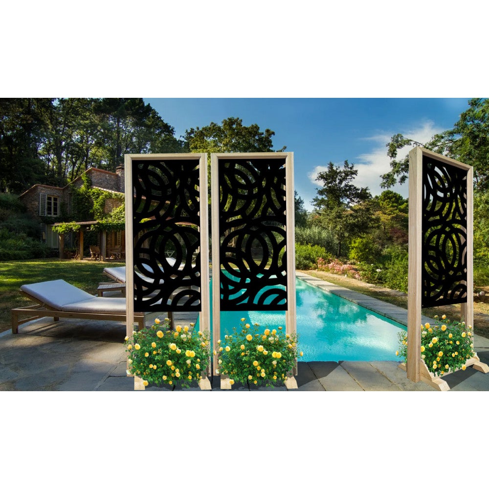 LARGE CIRCLES - Ścianka działowa - wolnostojący modułowy parawan - 70x190 cm - Wykonana z drewna i PVC, kolor wnętrza czarny