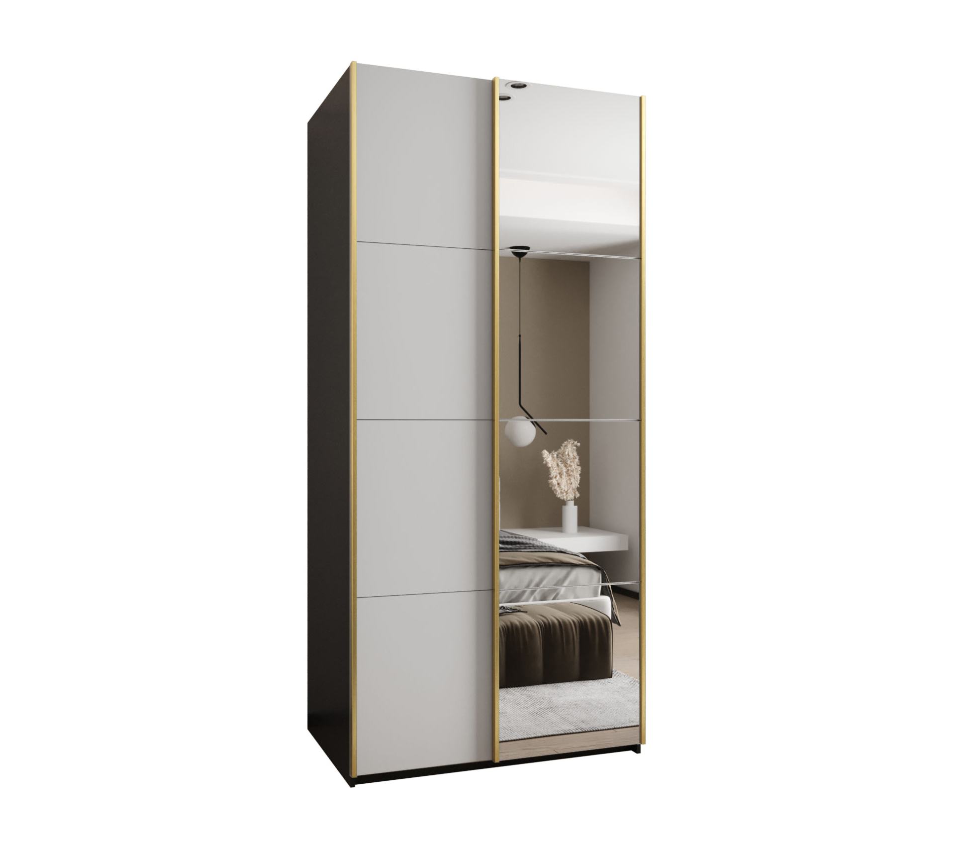 Szafa przesuwna wysoka Lux 3 120 x 64 x 245,5 cm czarny + biały + u. złoty - Abiks Meble