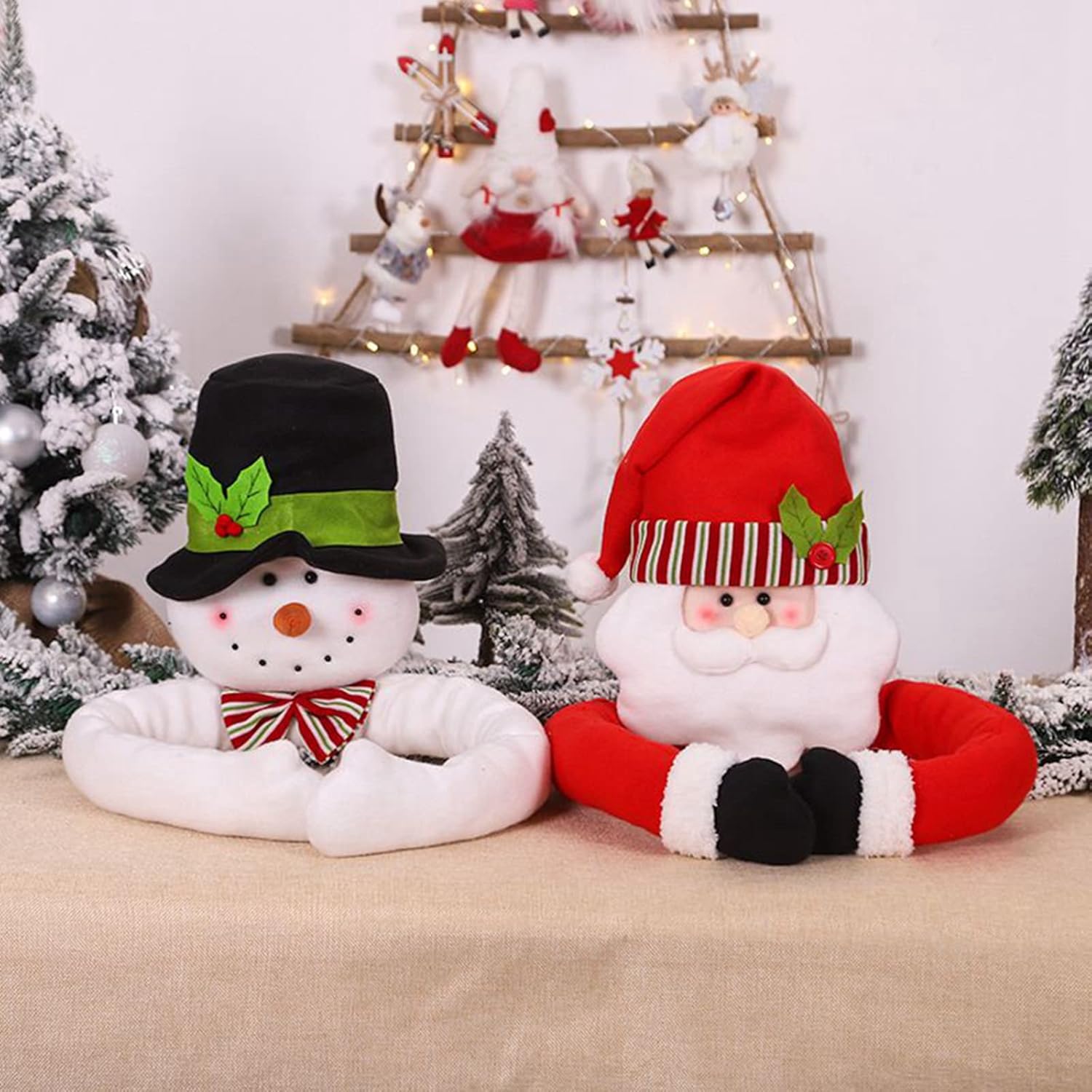 Lot de 2 décorations de sapin de Noël, décorations de Noël, bonhomme de neige Père Noël avec bras articulés, décorations de sapin de Noël - 3