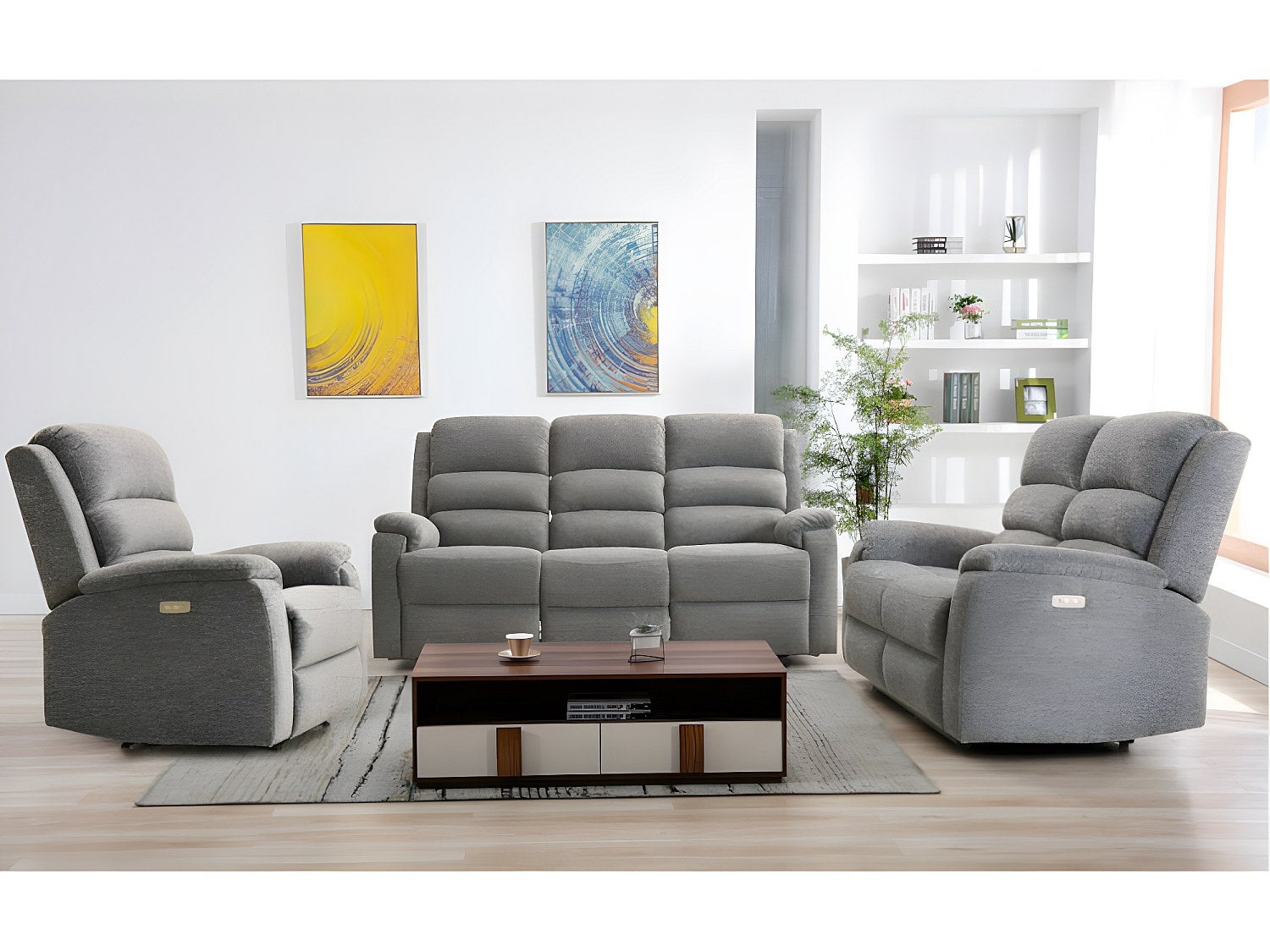 Kanapa 3+2+1 z tkaniny z elektryczną funkcją relax NEVERS - Szara
