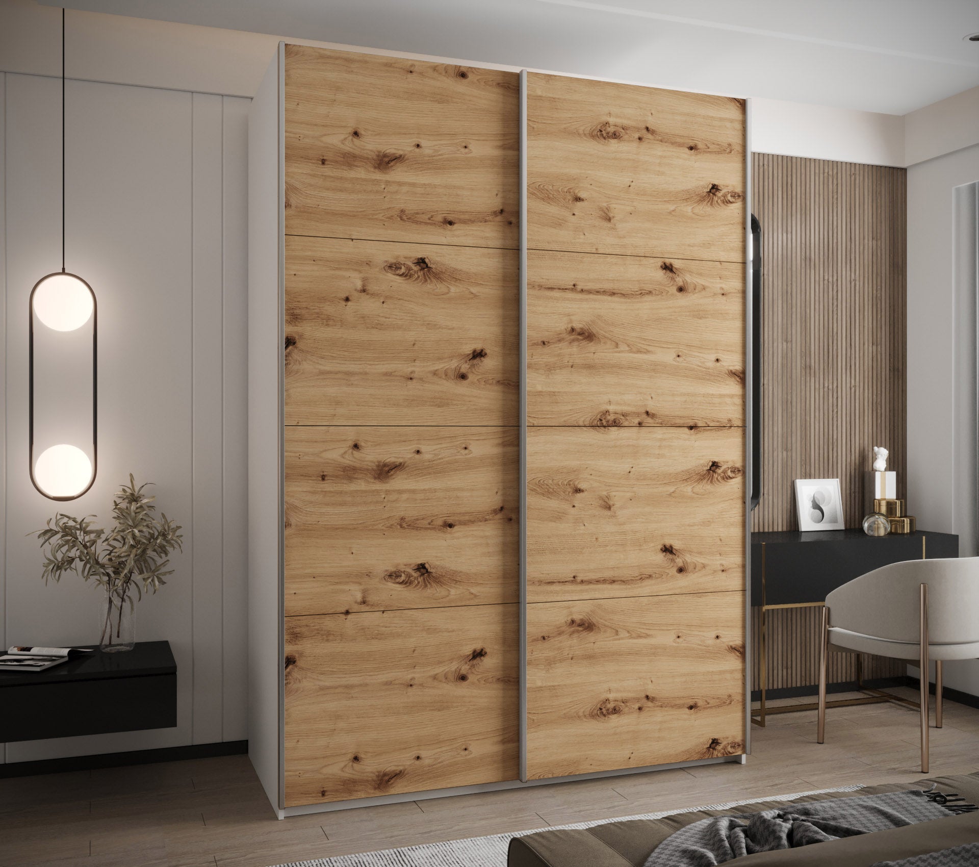 Szafa przesuwna wysoka Lux 1 170 x 64 x 245,5 cm biały + artisan + u. srebrny - Abiks Meble - 2